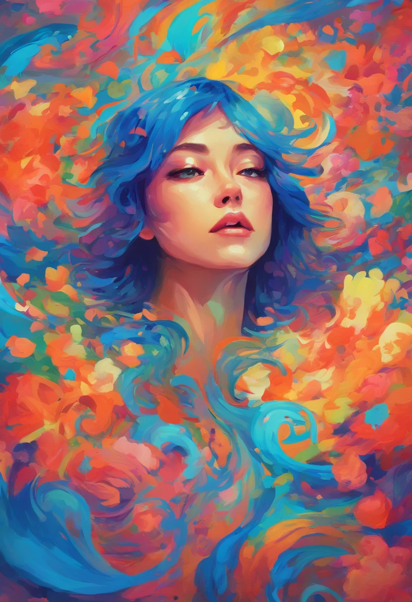(best quality,8K), (realistic), (face focus:1.1), (blue:1.3), cute girl with her short hair fluttering in the wind, looking sideways, gazing up at your face, closing one eye, (sleeveless:1.1), wearing a skirt, D-cup breasts, with lots of petals falling. Insert the letters (T,A,O,K,A) randomly in the painting.