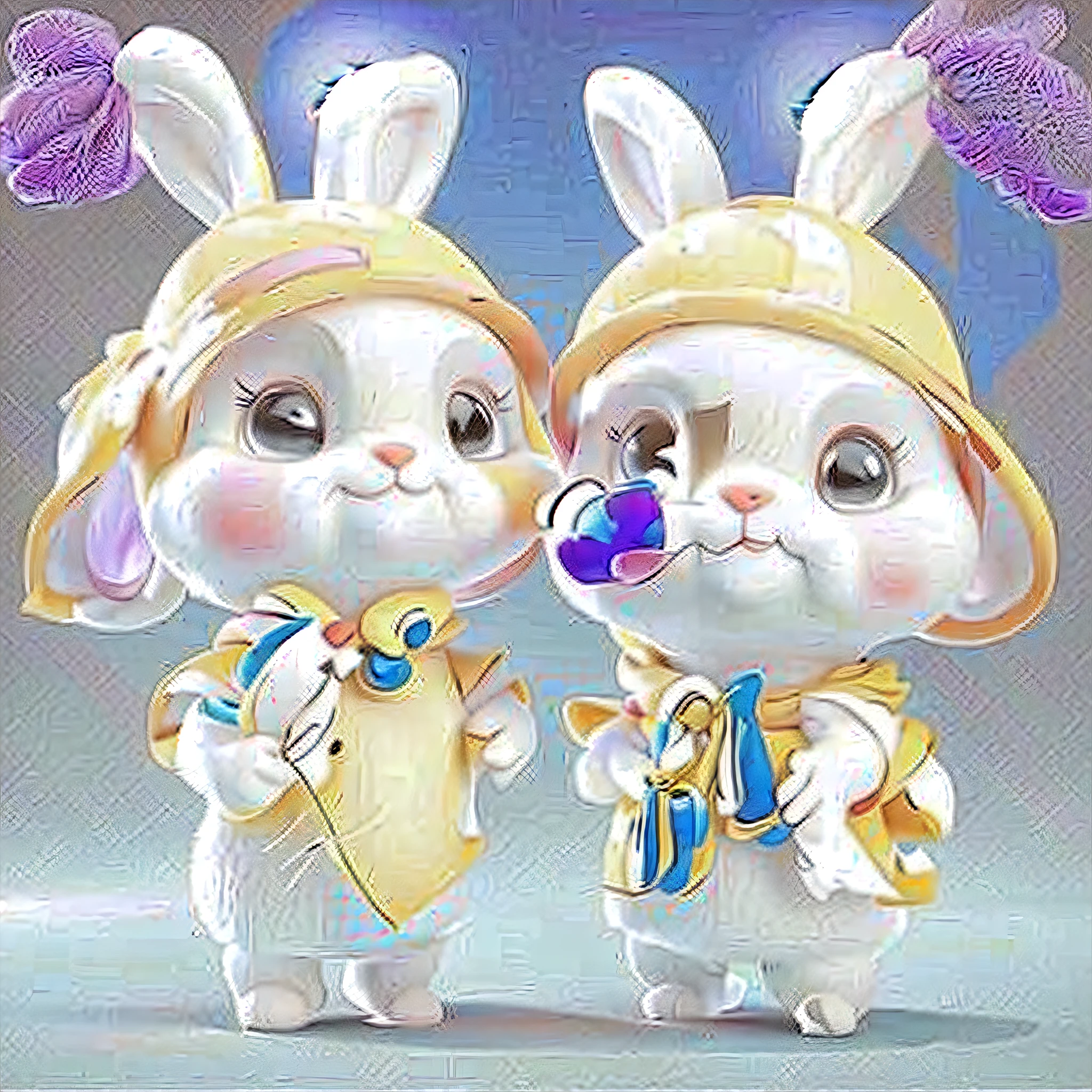 Cartoon bunny in hat and yellow dress, edgBunny_Character, lovely digital painting, adorable digital art, cute 3 d render, cute anthropomorphic bunny, Cute! C4D, Cute cartoon character, Cute characters, Rabbit_Bunny, cute character, Cute detailed digital art, author：Cheng Jiasui, high quality character design, cute artwork