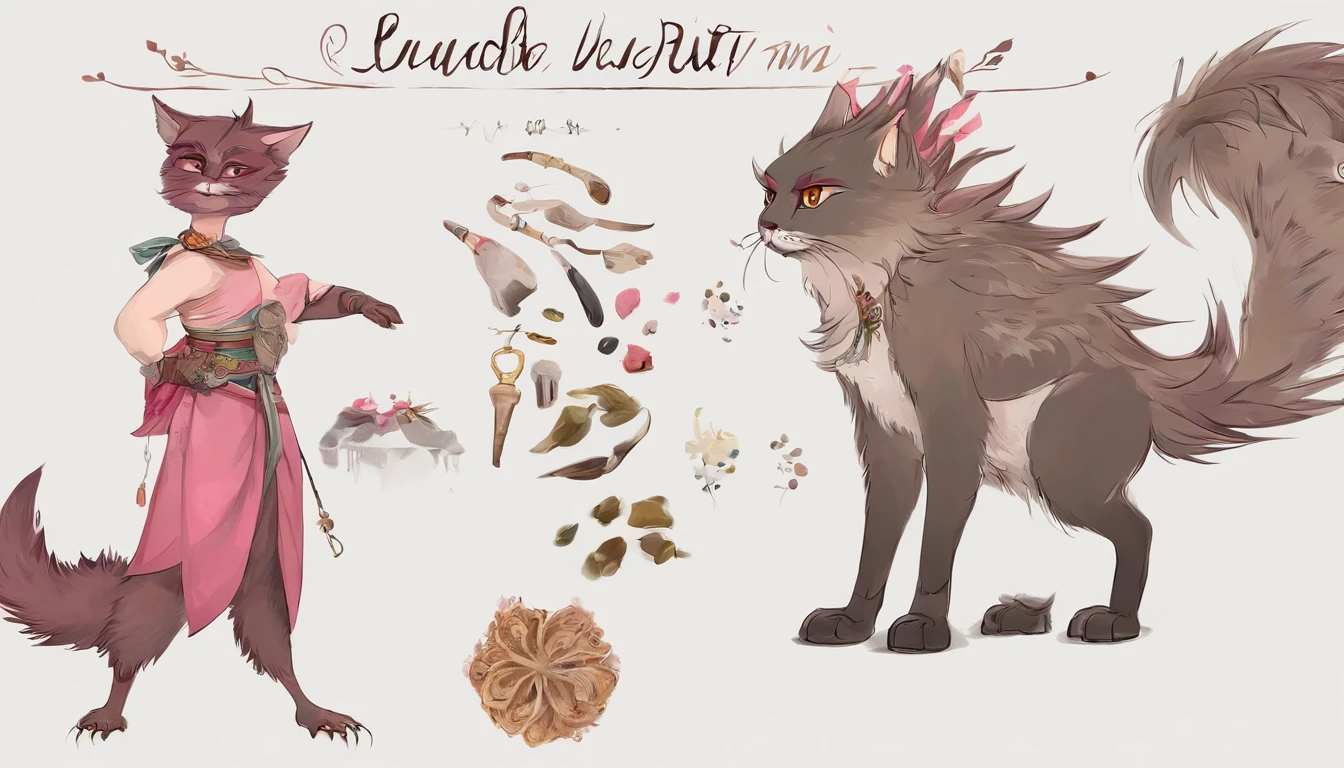 Body of the beast(anthro) Fluffy fur Feline Beastman Furry (Furry) (Cat)  [[[short-haired ]]]Chibi Pink Cat ((White dress)) Anime-style character sheet one person color々Pose white background https:// Image 10.CDN2.Sea Art.AI/2023-10-17/20130971766520837/d605a7db7a5f8c4a1ed6eebd4caad6c48ba3b2df.PNG seed 1837747565 --Niji5