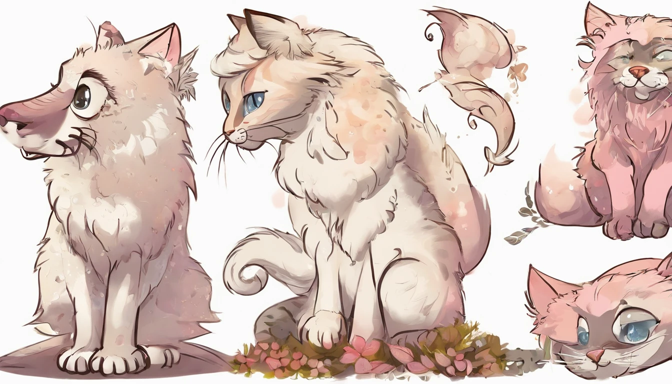 Body of the beast(anthro) Fluffy fur Feline Beastman Furry (Furry) (Cat)  [[[short-haired ]]]Chibi Pink Cat ((White dress)) Anime-style character sheet one person color々Pose white background https:// Image 10.CDN2.Sea Art.AI/2023-10-17/20130971766520837/d605a7db7a5f8c4a1ed6eebd4caad6c48ba3b2df.PNG seed 1837747565 --Niji5