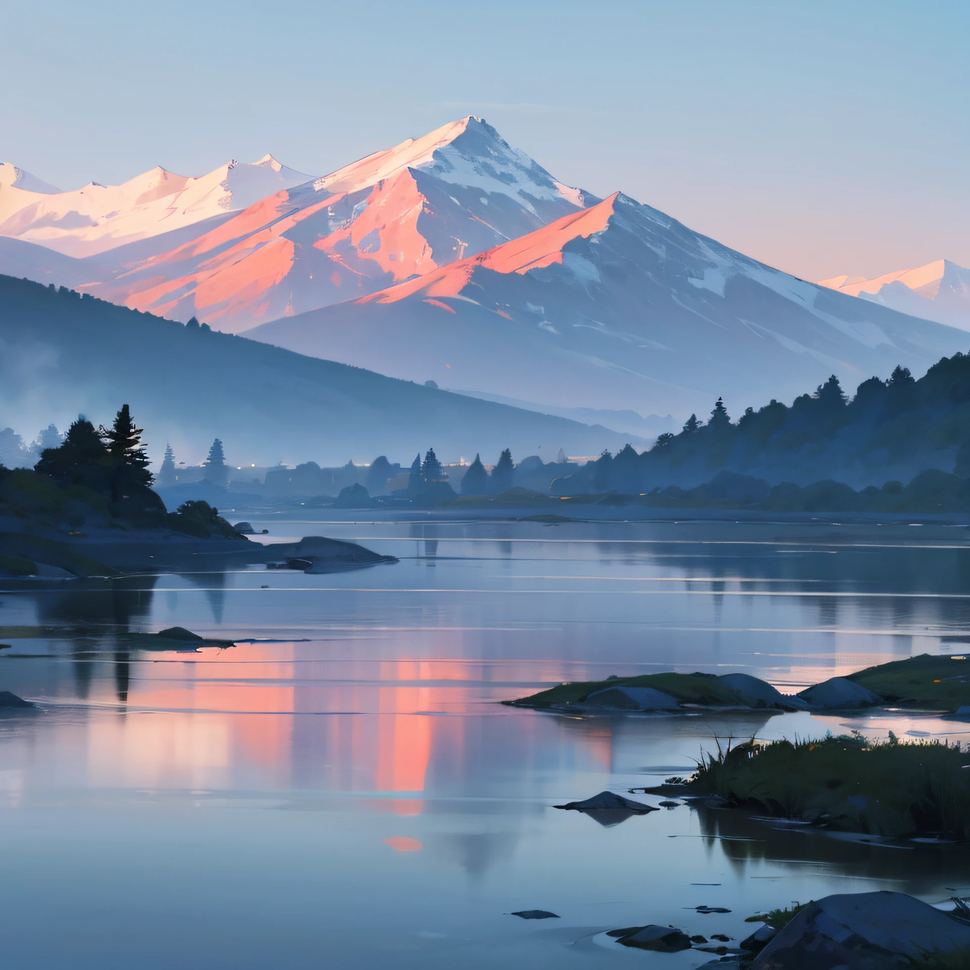 mountain water,Misty,distant