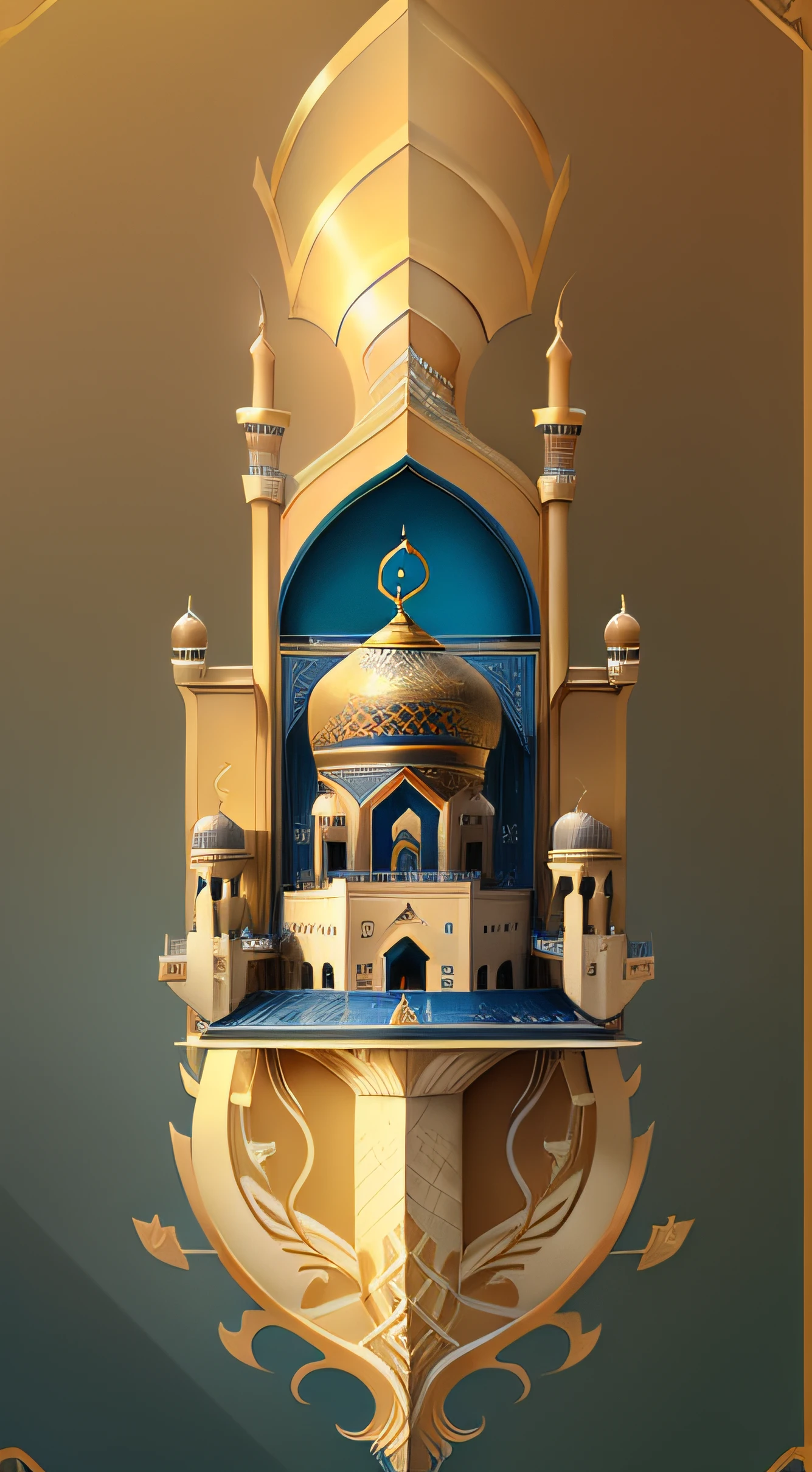 (mosque logo:1.3)، simple, golden, elegant, islamic, arabic calligraphy, timeless design.