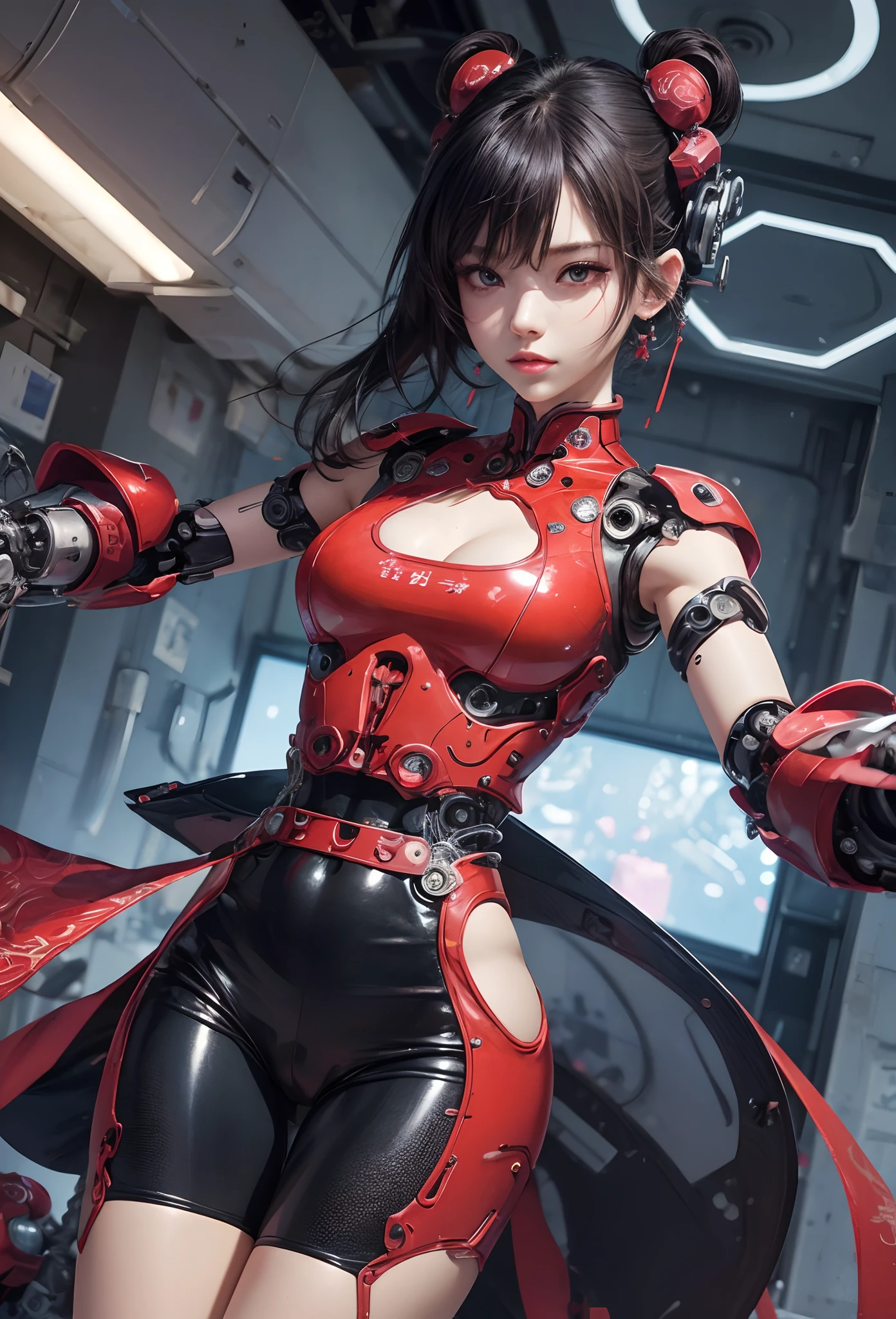 ((Highly accurate drawing in every detail)Extremely precise depiction)[High resolution],(detailed illustrations,とてもfineで緻密な描画,Delicate drawn lines with tempo,Realistic texture expression),[color traced main line],[Briefing Room Background],([HENTAI] ANIME (ChineseGirl (beautiful) Cyborg ) [short hair]) SKINNY [[effort]] Machine thighs [Built-in V8 engine:0.3],(Red tight dress) ([panda] Translucent rubber inner),[[Silver coating:0.5]],(science fiction mechanical [Bioengineering]),(複雑でbeautiful装飾 [Dense detail]),(きめ細やかでbeautiful肌表現 [transparency]),((Precisely drawn eyes))[完璧な目のdetailed((宝石のようなbeautiful瞳)Iris drawn in precise detail)[clearly drawn pupils]],[eyes light[Pinpoint lighting for the eyes]],[長くてbeautiful睫毛],[precisely drawn hair [美しく艷やかな髪のdetailed]],(完璧な手のdetailed [破綻のないbeautiful指 [beautiful nails]]),(perfect anatomy(perfectly balanced proportions))[[full body portrait]],[[Design built to the highest level]][ideal color coordination(Accurate simulation of light and material interactions)],([Precision Detail](detailed,高fine)),[Visual art that tells a story],((highest quality)fine[[High density drawing]])(4K Quality).