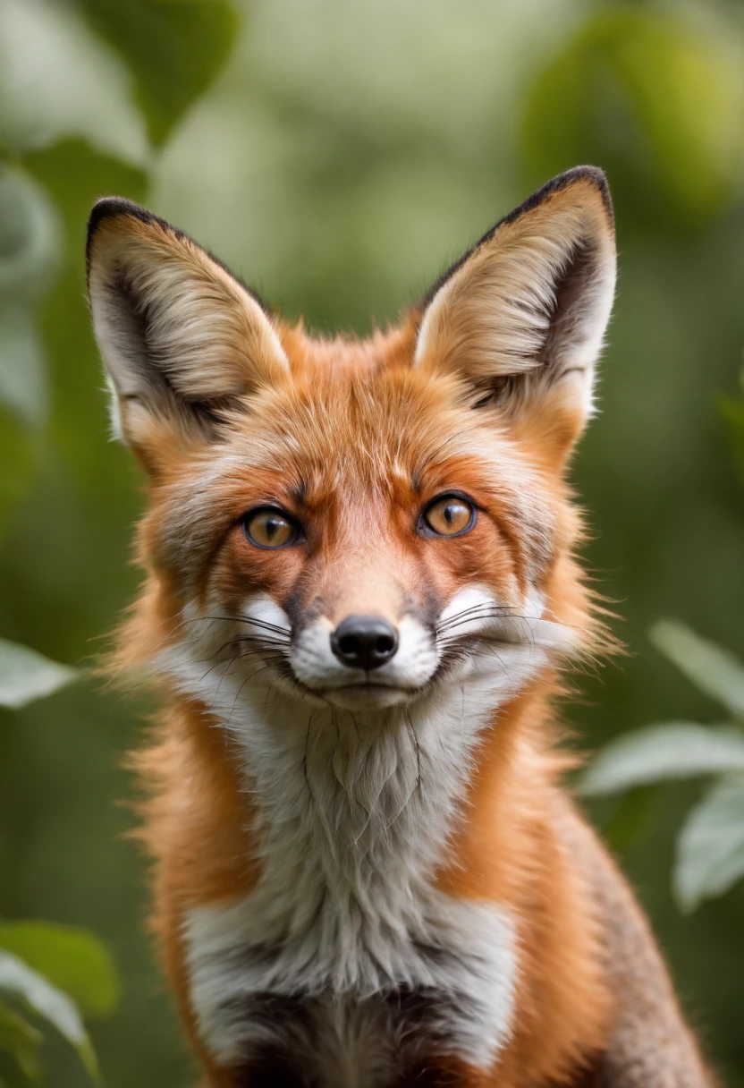 High National Geographic symmetry close-up portrait of expressive fox in green jungle, Anamorphic lenses, Ultra-realistic, Hyper-detailed, Green core, Jungle Core – AR 16:9 –q 2 –v 5