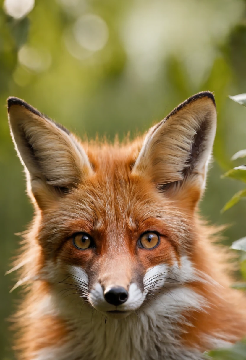 High National Geographic symmetry close-up portrait of expressive fox in green jungle, Anamorphic lenses, Ultra-realistic, Hyper-detailed, Green core, Jungle Core – AR 16:9 –q 2 –v 5