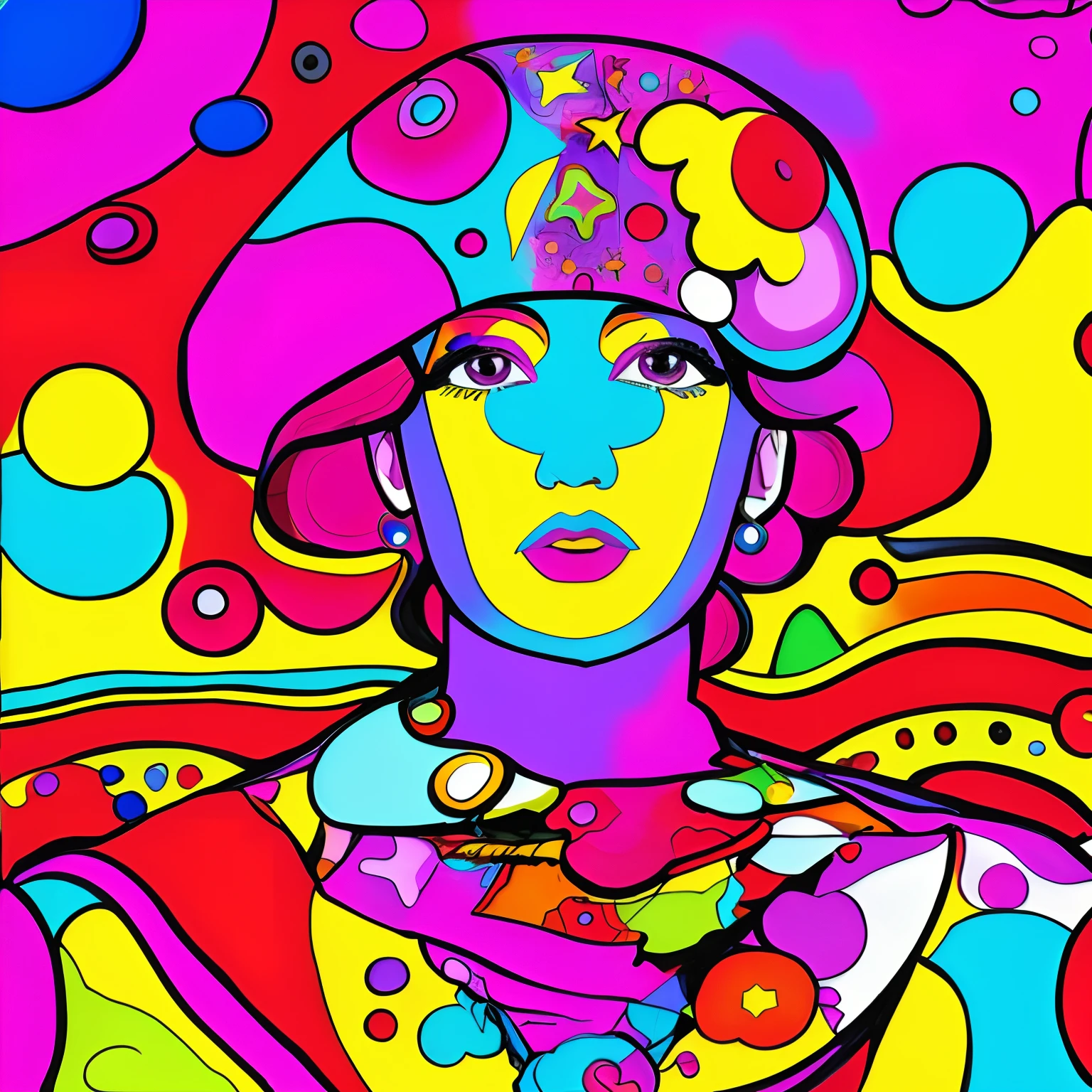 Random, psychedelic, in the style of Peter max