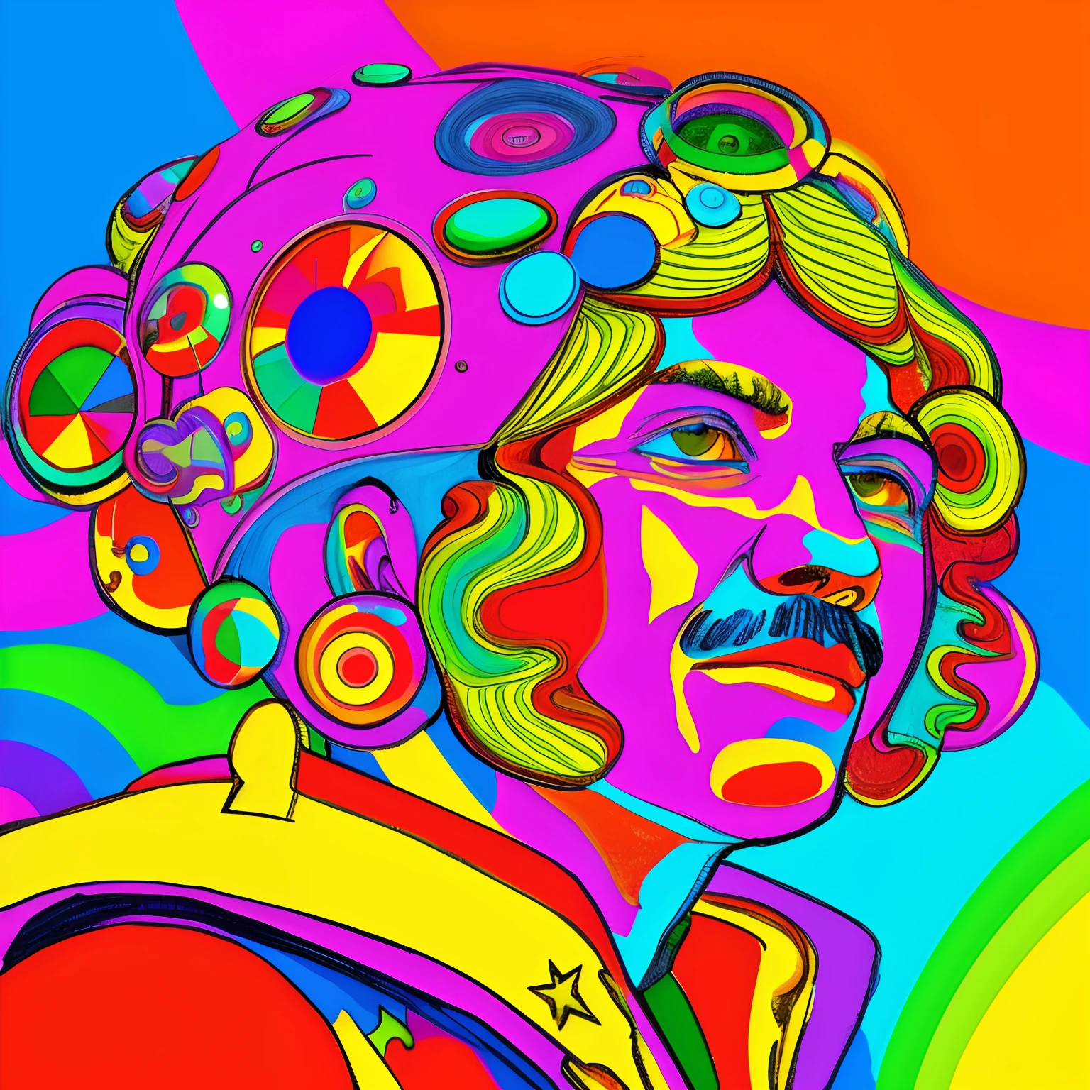 Random, psychedelic, in the style of Peter max