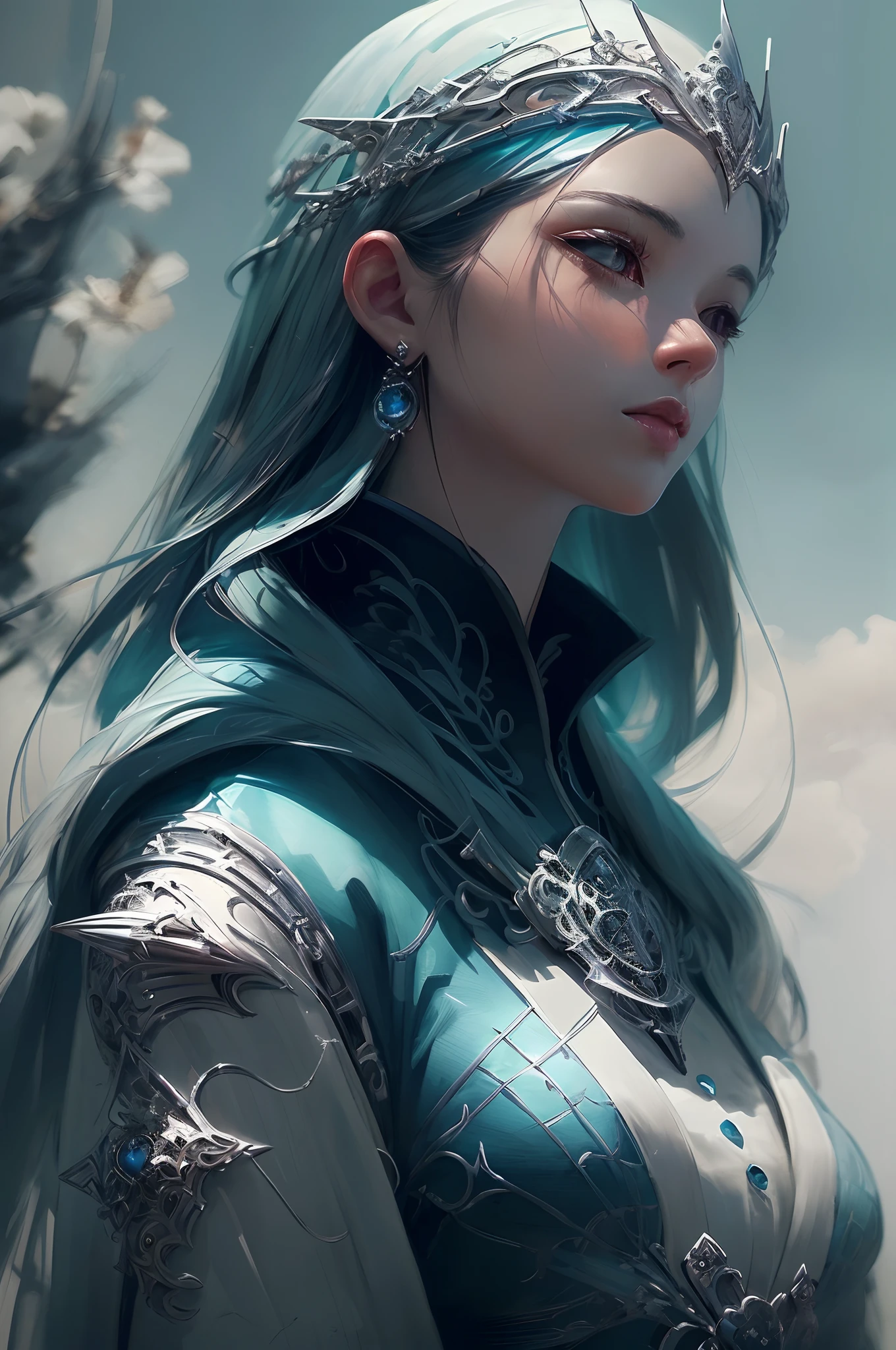 a close up of a woman in a silver and blue dress, chengwei pan on artstation, by Yang J, detailed fantasy art, stunning character art, fanart best artstation, epic exquisite character art, beautiful armor, extremely detailed artgerm, detailed digital anime art, artgerm on artstation pixiv, armor girl