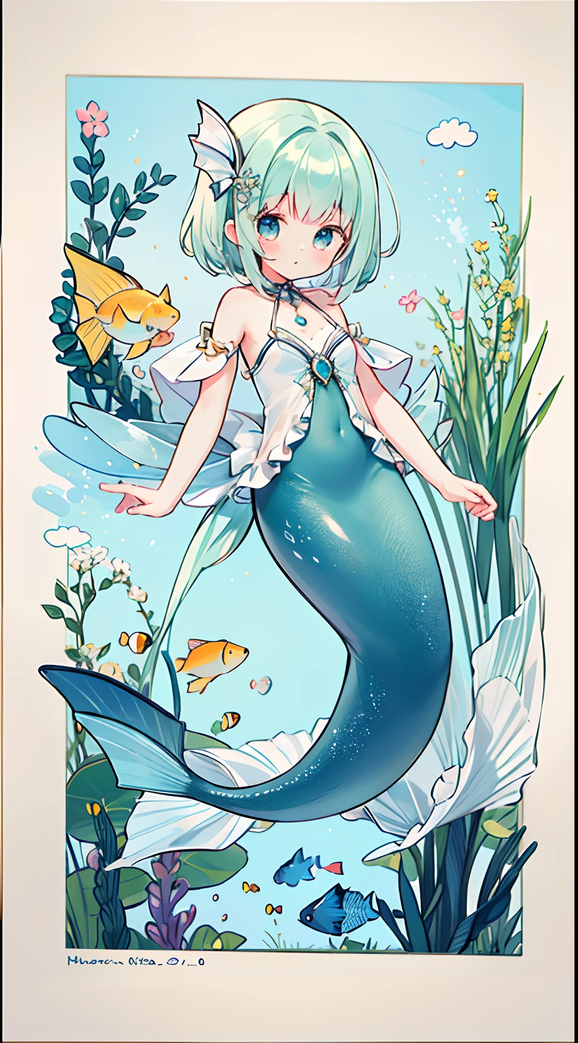 ((Top image quality,​masterpiece，8K，Best Quality))girl1,1人,mermaids,Little Mermaid,cute little,Lori,Mare,Lower body fish