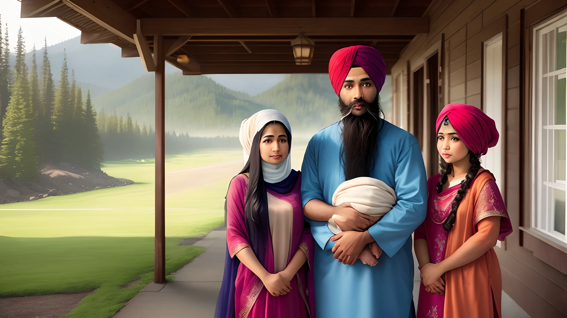 Sikh family looking at Pacific Northwest