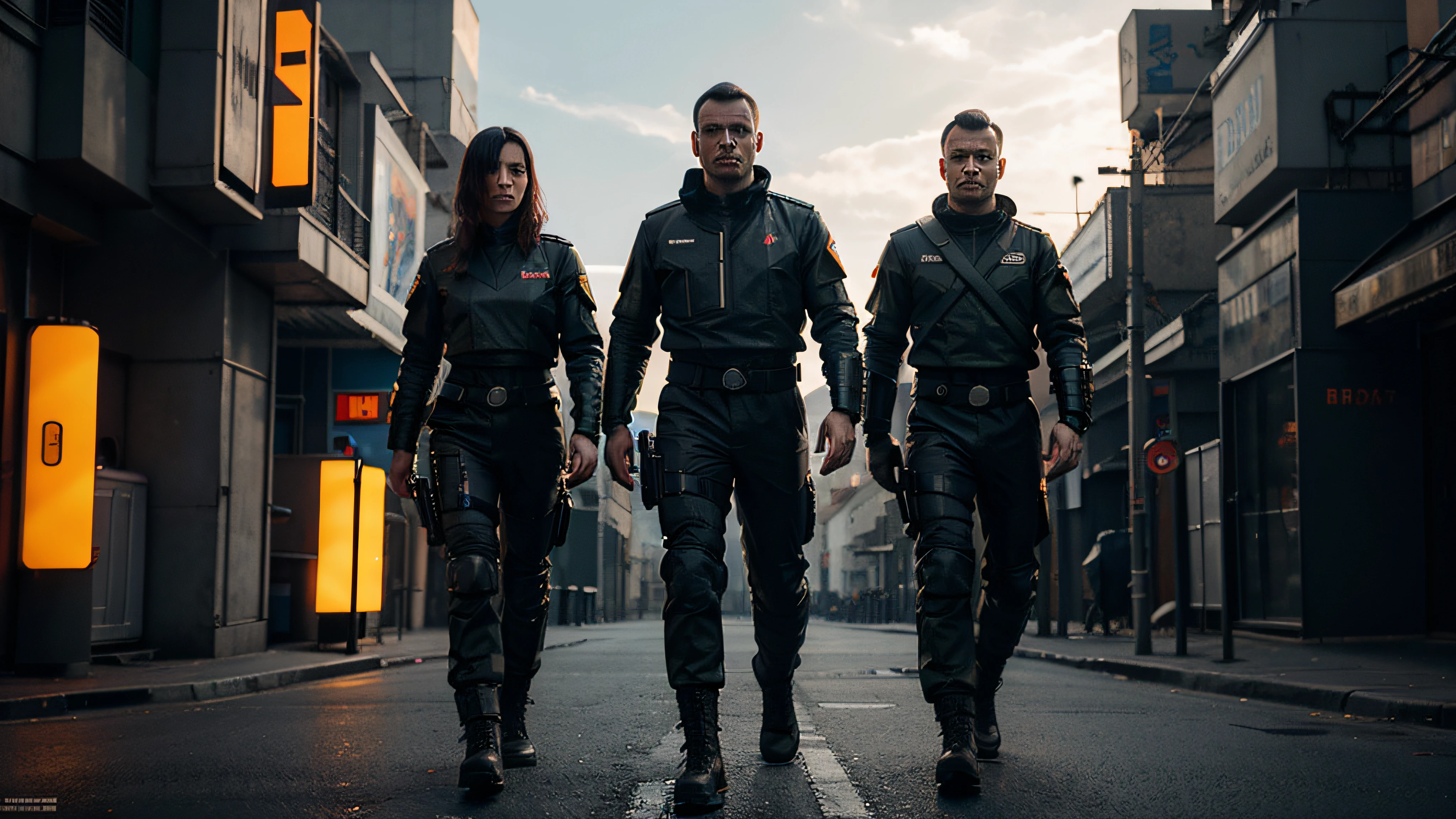 Soldaten der Sci-Fi-Armee, Cyberpunk, full entire body, 8K, filmisch, getarnte Farbe