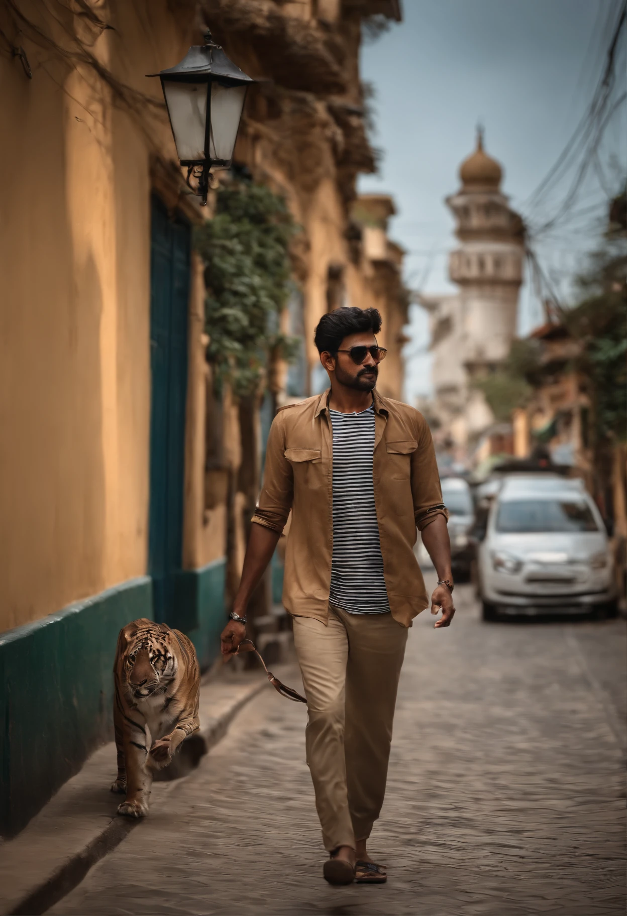 araffe man walking down a street with a mailbox in his hand, mohamed chahin style, casual photography, full body photogenic shot, stylish pose, wearing stripe shirt, with a cool pose, taken with canon 8 0 d, casual pose, modeling shoot, photo taken with canon 5d, jayison devadas style, very artistic pose, with lovely look