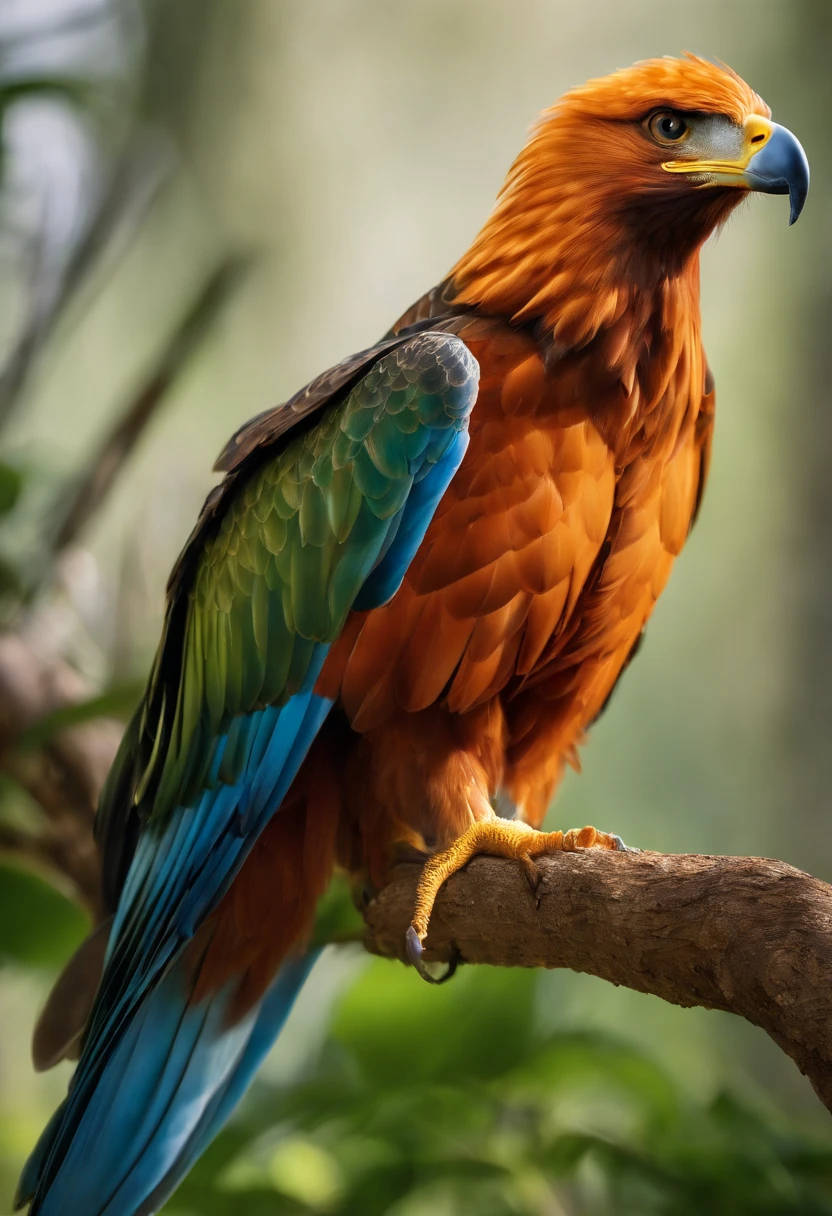 (best quality,4k,8k,alto,master part:1.2),ultra-detalhado,(Realistic,fotorrealista,photo-realistic:1.37),vivid colors,clear lighting,Eagle of Paradise, eagle, passarinho, Ave, penas coloridas,beleza deslumbrante,muitas cores,detalhes requintados,habitat natural,plumagem colorida,lindamente vibrante,Surprisingly vivid,unique patterns,Artistic portrait,feather patterns that blend perfectly,translucent wings,dinamic poses,movimentos graciosos,flutuando graciosamente pelo ar,folhagem verde exuberante,flores coloridas em flor,scenic background,Atmosfera harmoniosa,ambiente sereno,A charming spectacle,mesmerizing vision,breathtaking images,beleza inspiradora,Obra-prima transcendente,Artistic interpretation of nature.