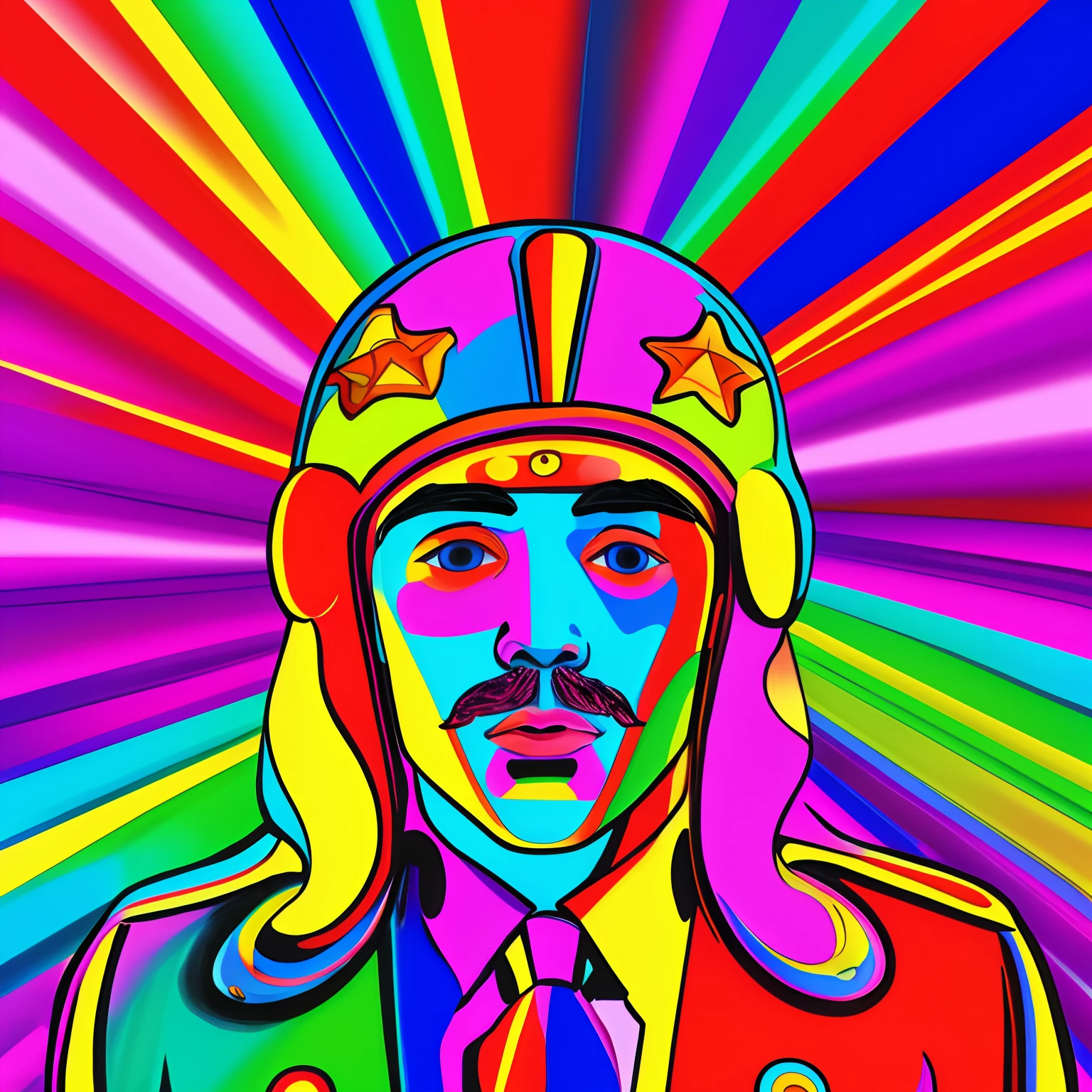 Random, psychedelic, in the style of Peter max