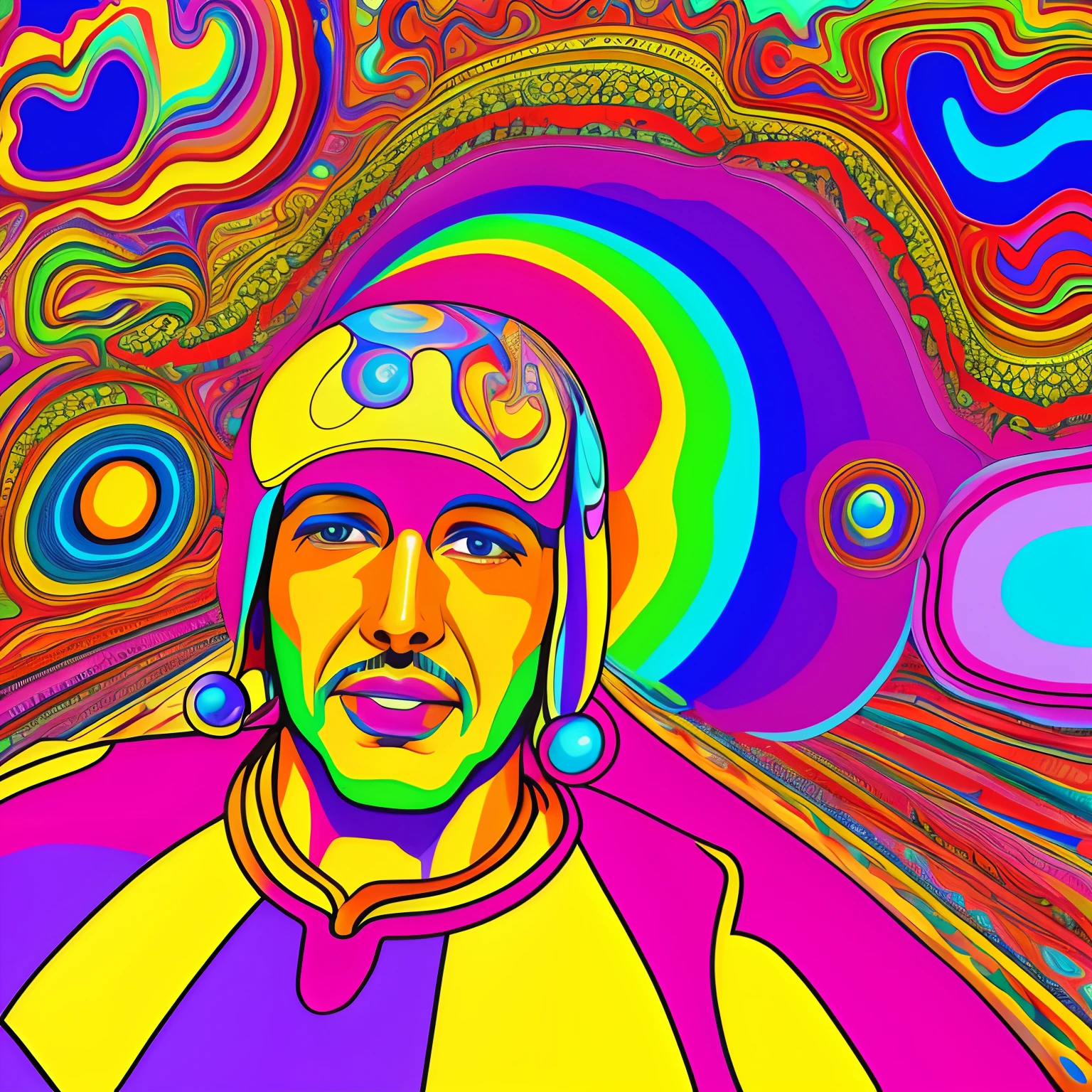 Random, psychedelic, in the style of Peter max