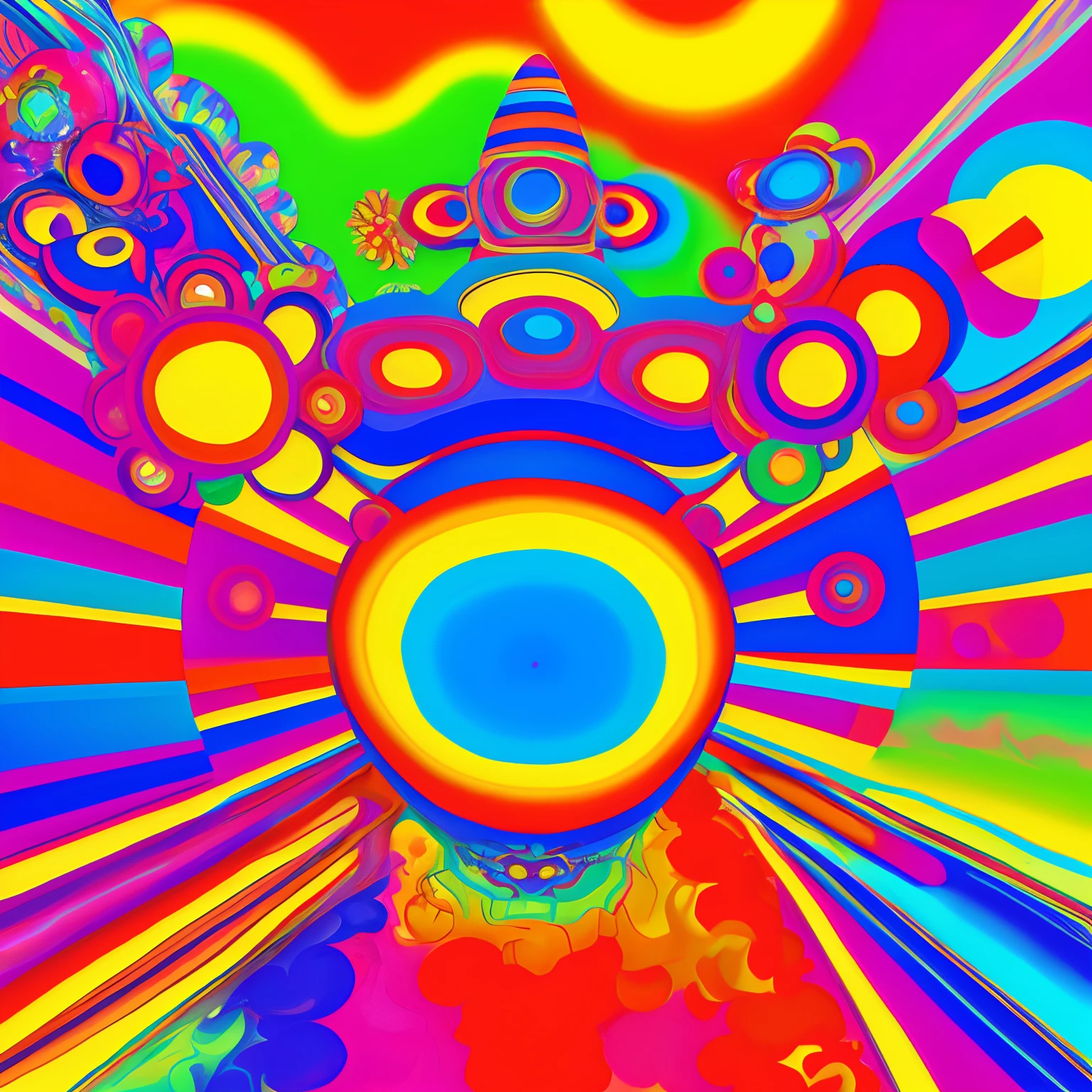 Random, psychedelic, in the style of Peter max
