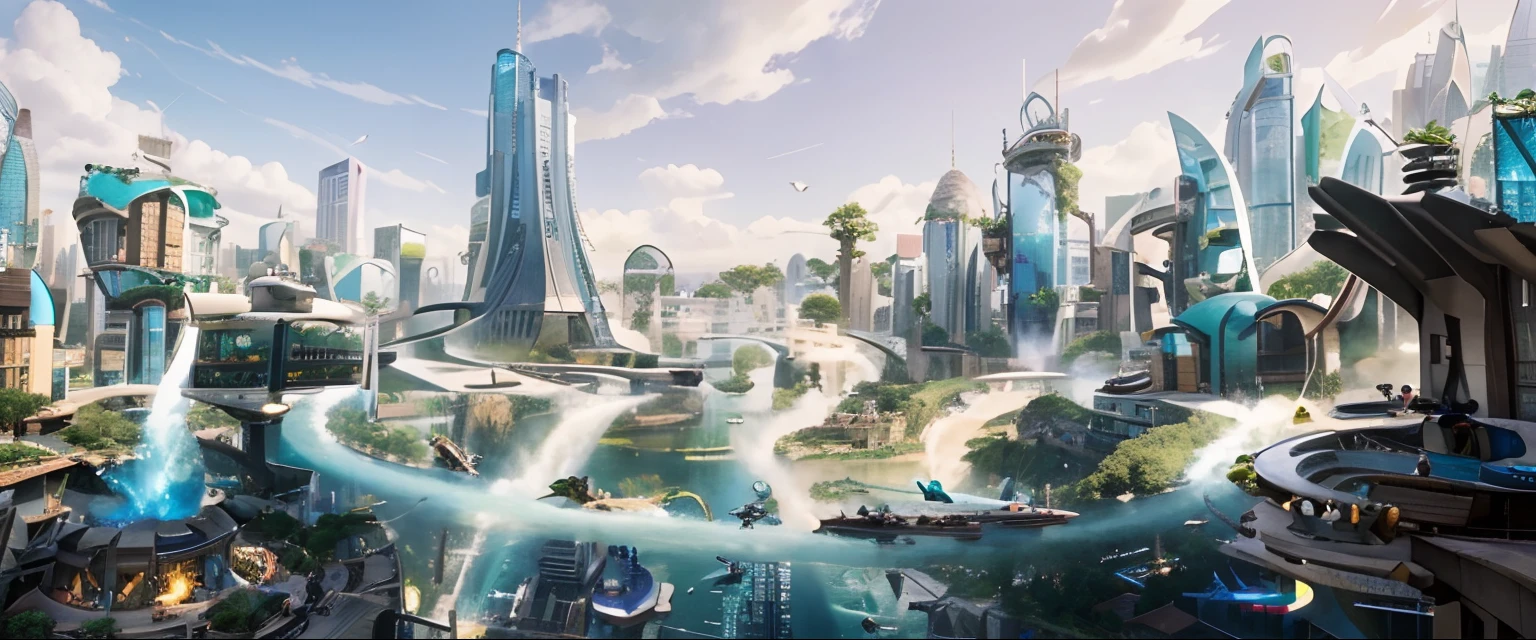 Arafed City，A lot of people are walking around, in zootopia city,There are 5 routes，The first view is clear， zootopia concept art, 3 d rendered, Utopian city, downtown solarpunk utopia, futuristic utopian metropolis, disney zootopia, disney pixar zootopia, Beautiful city of the future, Zootopia style, The future city, solarpunk city