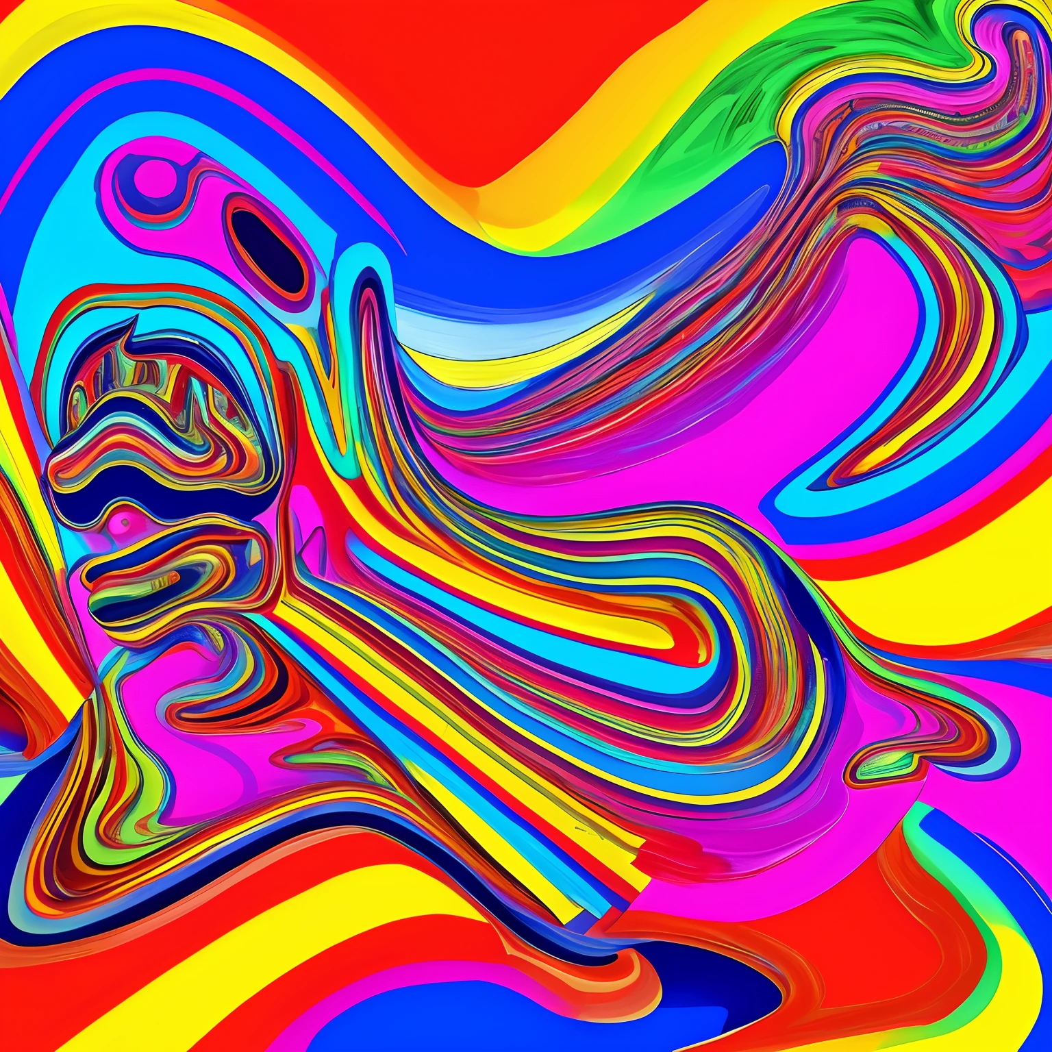 A colorful abstract painting of a woman's face with a wavy hair - SeaArt AI