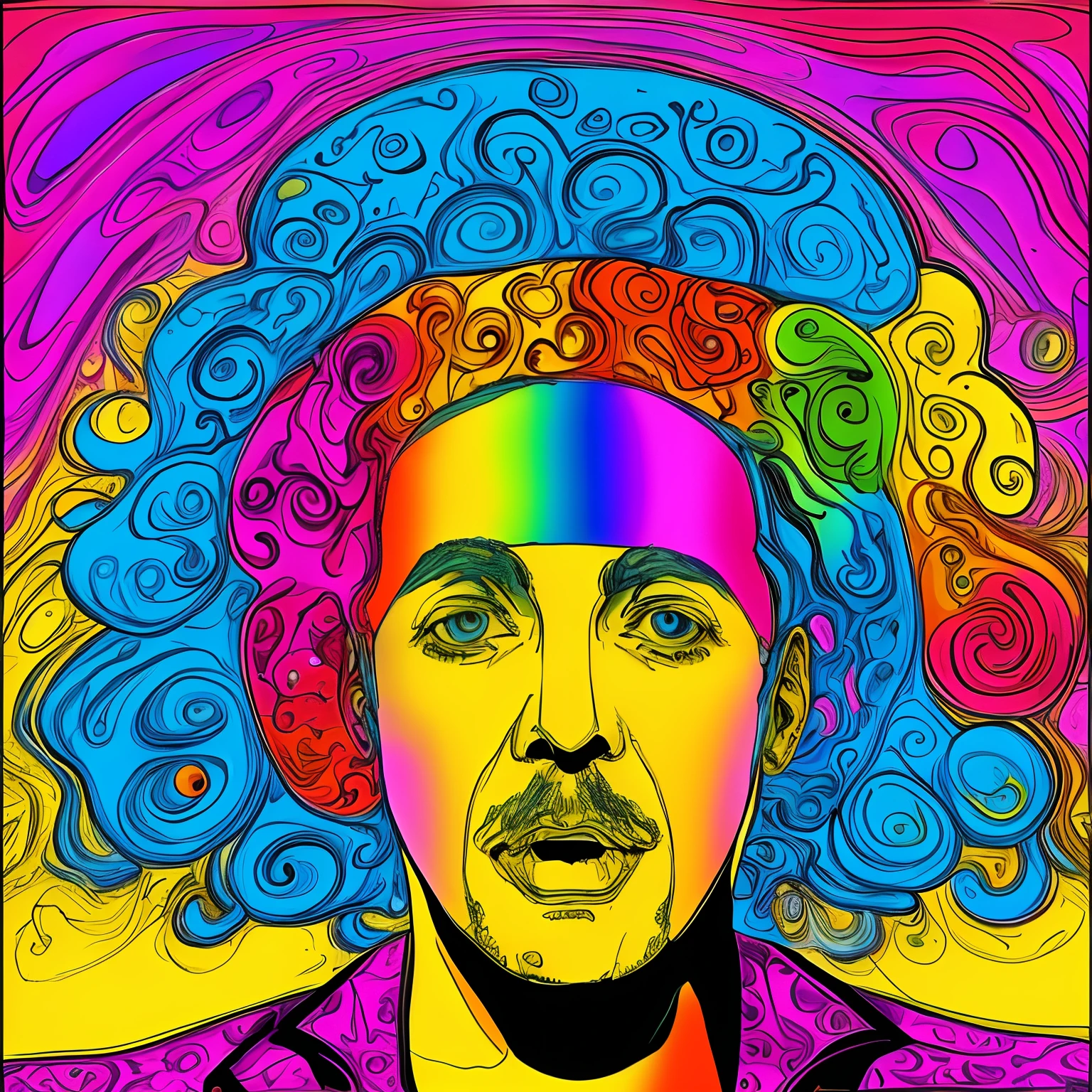 Random, psychedelic, in the style of Peter max
