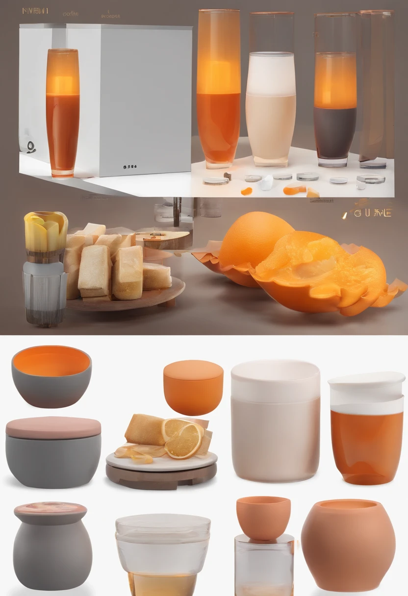 UI design concept，Reasonable background matching，The hue is yellowish and orange-gray，It seems reasonable and harmonious to integrate with elements such as food，3D format，Leave a large area of empty space，The white space is light-toned