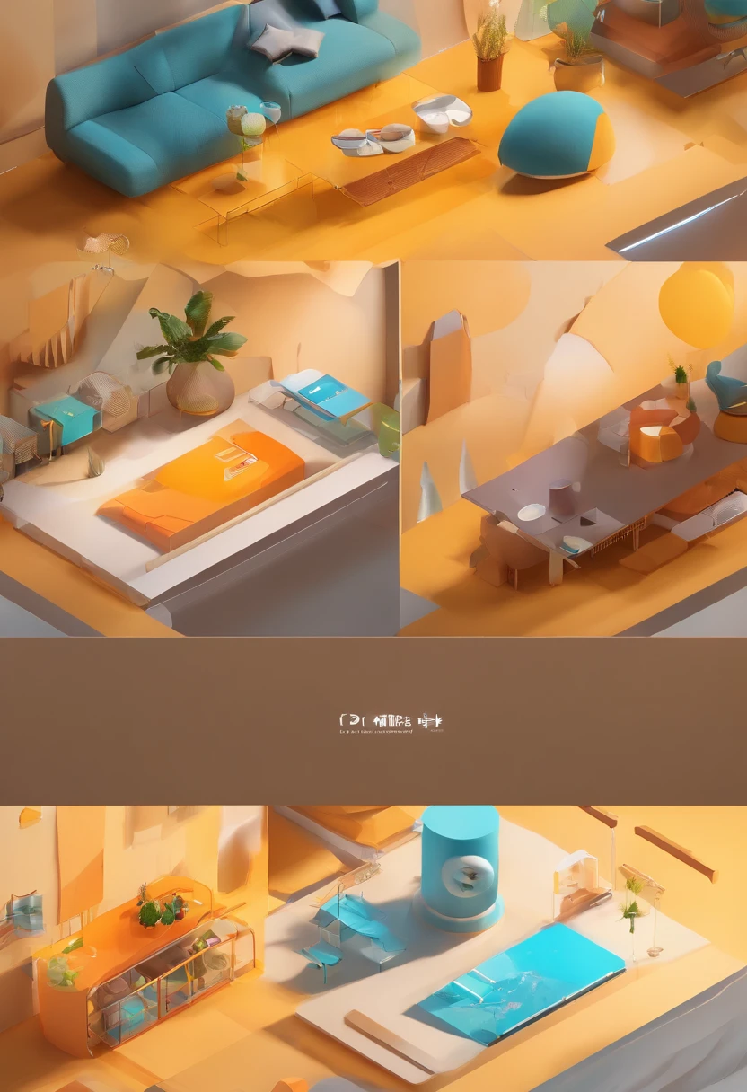 UI design concept,Reasonable background matching,The hue is yellowish and orange-gray,It seems reasonable and harmonious to integrate with elements such as food,3D format,Leave a large area of empty space,The white space is light-toned
