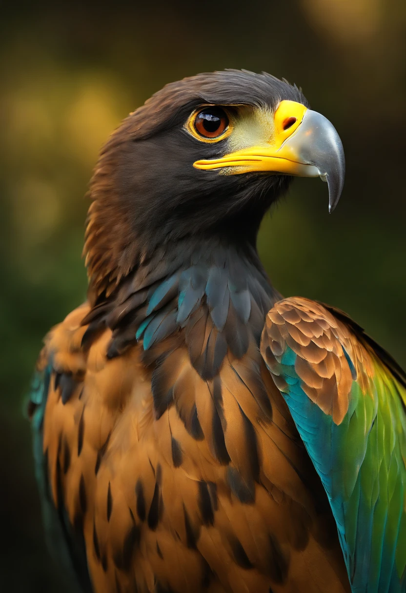 (best quality,4k,8k,alto,master part:1.2),ultra-detalhado,(Realistic,fotorrealista,photo-realistic:1.37),vivid colors,clear lighting, Eagle of Paradise with gold wings, gold bird, passarinho, Ave, penas coloridas,beleza deslumbrante,muitas cores,detalhes requintados,habitat natural,plumagem colorida,lindamente vibrante,Surprisingly vivid,unique patterns,Artistic portrait,feather patterns that blend perfectly,translucent wings,dinamic poses,movimentos graciosos,flutuando graciosamente pelo ar,folhagem verde exuberante,flores coloridas em flor,scenic background,Atmosfera harmoniosa,ambiente sereno,A charming spectacle,mesmerizing vision,breathtaking images,beleza inspiradora,Obra-prima transcendente,Artistic interpretation of nature.