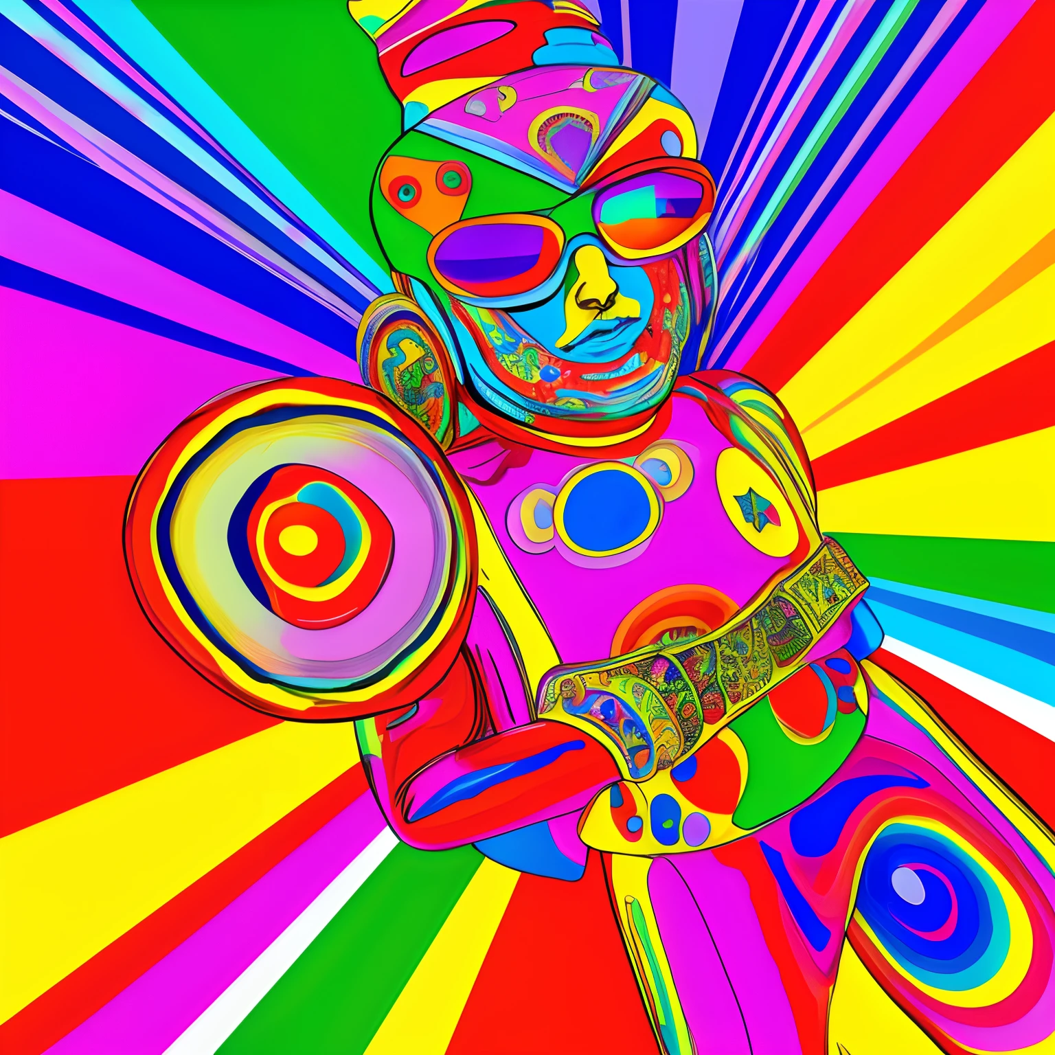 Random, psychedelic, in the style of Peter max