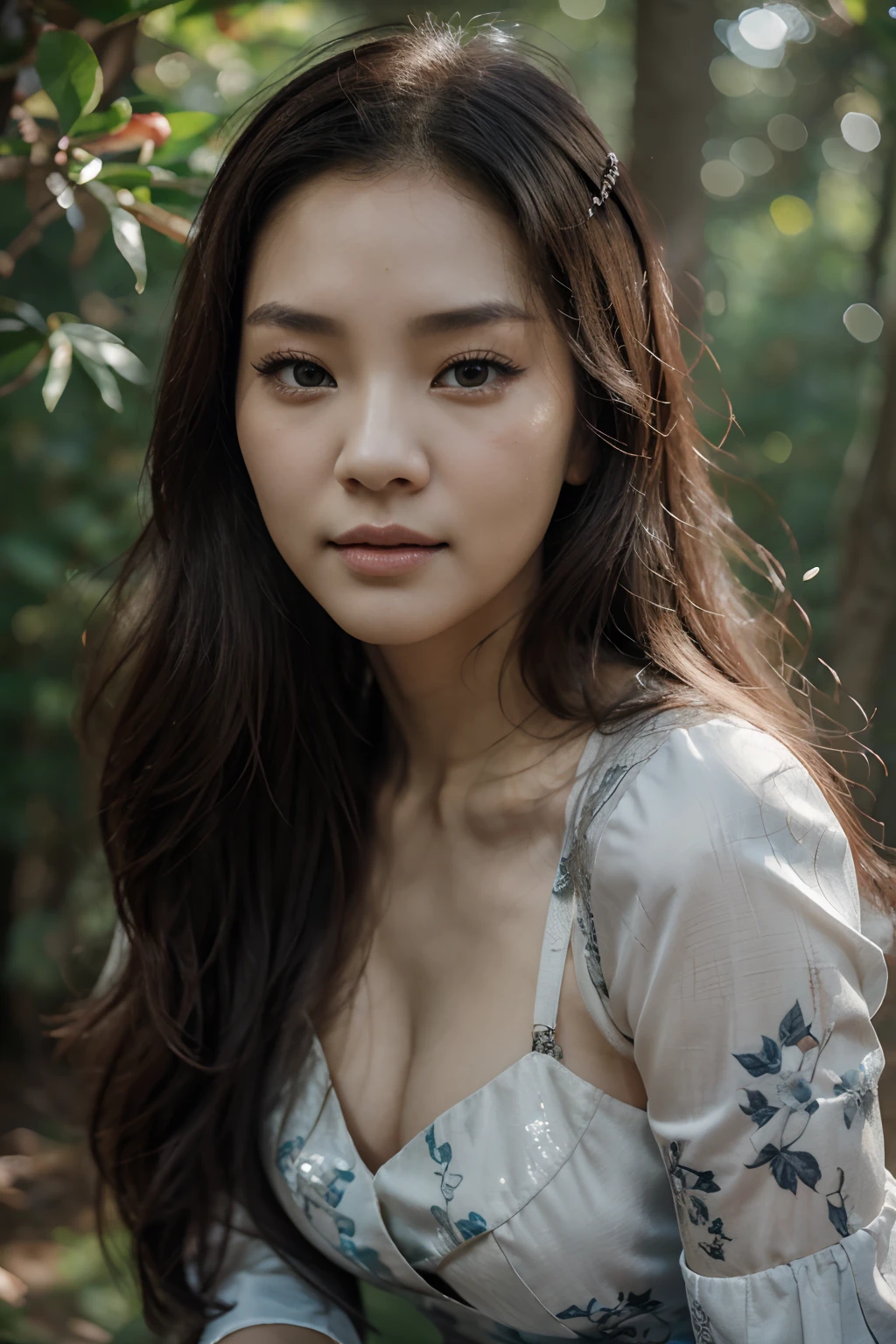 Beautiful woman walking in the woods, Tattoo sleeve on her right arm, , ink & color, Alana Fletcher, tattooed, Sexy woman with green eyes, Slim, White skin,(In front of you:1.2), smiling korean woman, Young sensual woman,Young skinny, ((Best Quality, 8K, Masterpiece: 1.3)), (happiness: 1.3), Focusing: 1.2, Perfect Body Beauty: 1.4, butt: 1.3, (Big Wave: 1.5)), Highly detailed face and skin texture, Delicate eyes, Double eyelids, Whitened skin, Long hair, (Round face: 1.5),(floral dress:1.6 ),Close-up of a woman with long hair, Jiyoung, Songs inspired by Tang Sin Yun Sandara, female actress from korea, jaeyeon nam, Lee Ji-eun, -silver(Izzy-silver(Izzy-silver(Lee Ji - Eun))), Korean Woman, Normal number