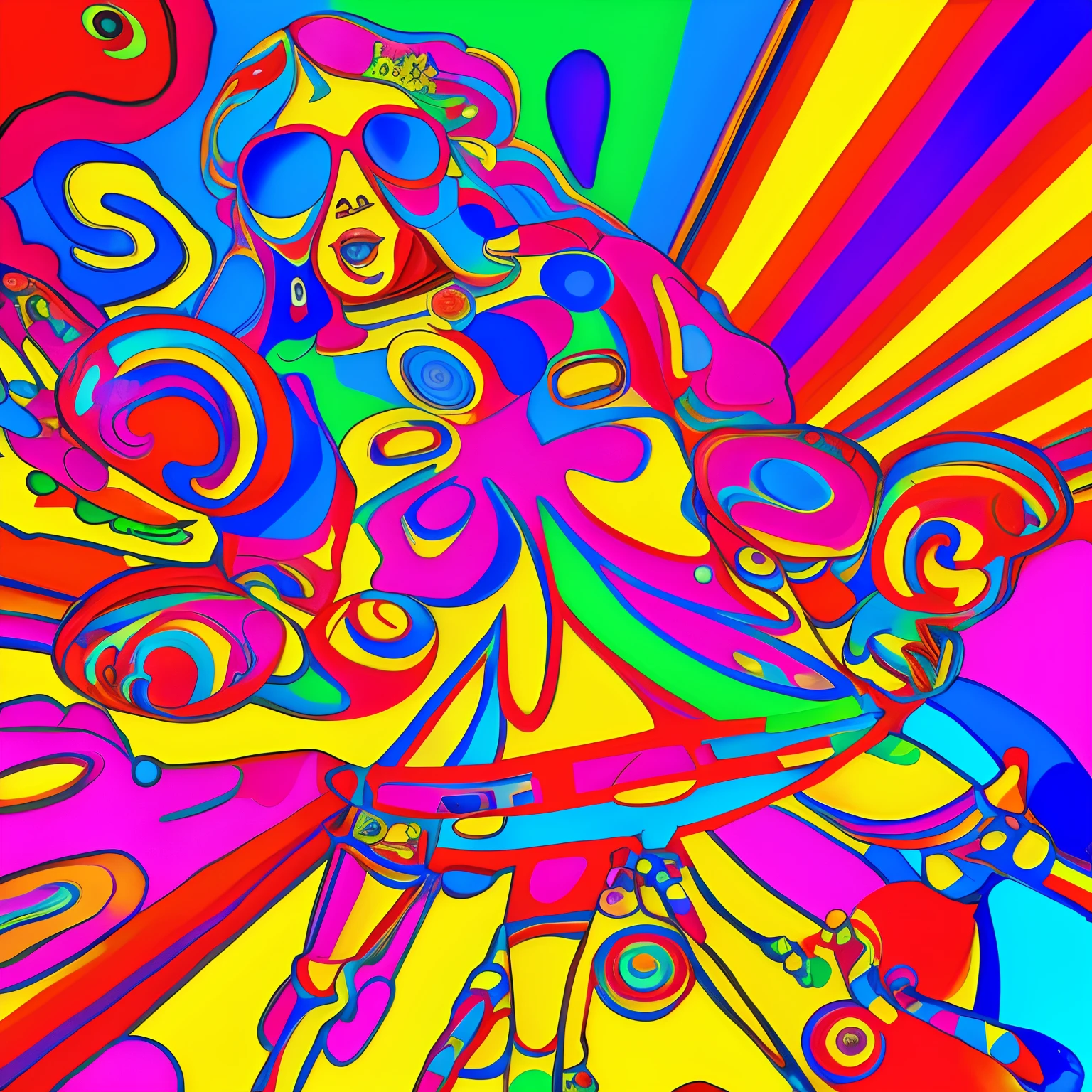 Random, psychedelic, in the style of Peter max
