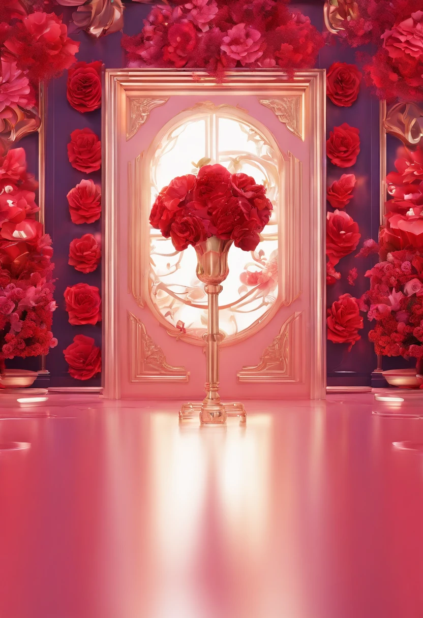 (Best quality, 32K resolution, High-res, Ultra-detailed, Photorealistic,Finely depicted details), The engine of Unreal 5, Gorgeous room,The floor is covered with a large number of flowers, romantic motifs, Rose making portal, MajesticBackdrops, floral environment, Beautiful scenery, Flower beds on the floor, wallpaper aesthetic, E-commerce live room background,Hyper-realistic rendering, Exquisite composition, Breathtaking wallpapers, stunning visuals, Landscape wallpaper aesthetics, fundo vermelho, red reflections, C4D render, top notch quality, RAW photo"