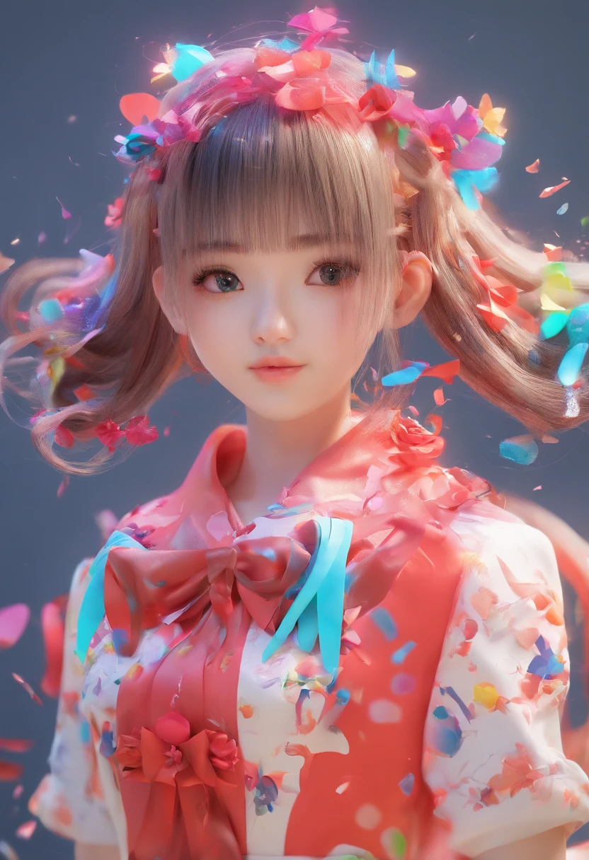 （tmasterpiece、best qualtiy、A high resolution），white backgrounid，（（paint splatter，splash of color，Splash ink、Color splattering）），Sweet Chinese girl，rainbow hair，Toilet washing