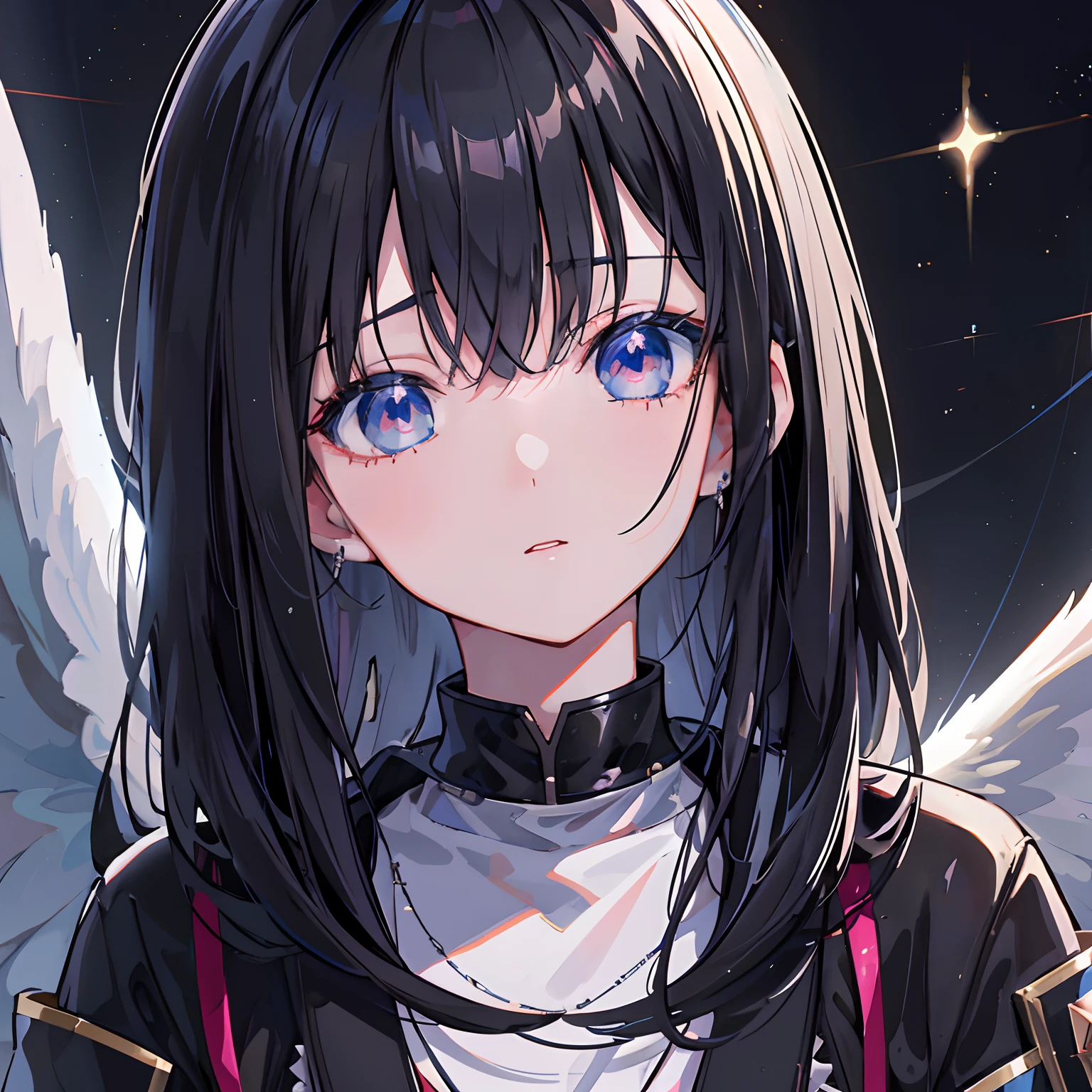 Anime girl with long black hair and blue-eyed angel wings, Anime visuals of cute girls, anime style 4 k, best anime 4k konachan wallpaper, anime moe art style, detailed portrait of an anime girl, Detailed Digital Anime Art, portrait anime space cadet girl, anime art wallpaper 4k, anime art wallpaper 4k, Anime art wallpaper 8k