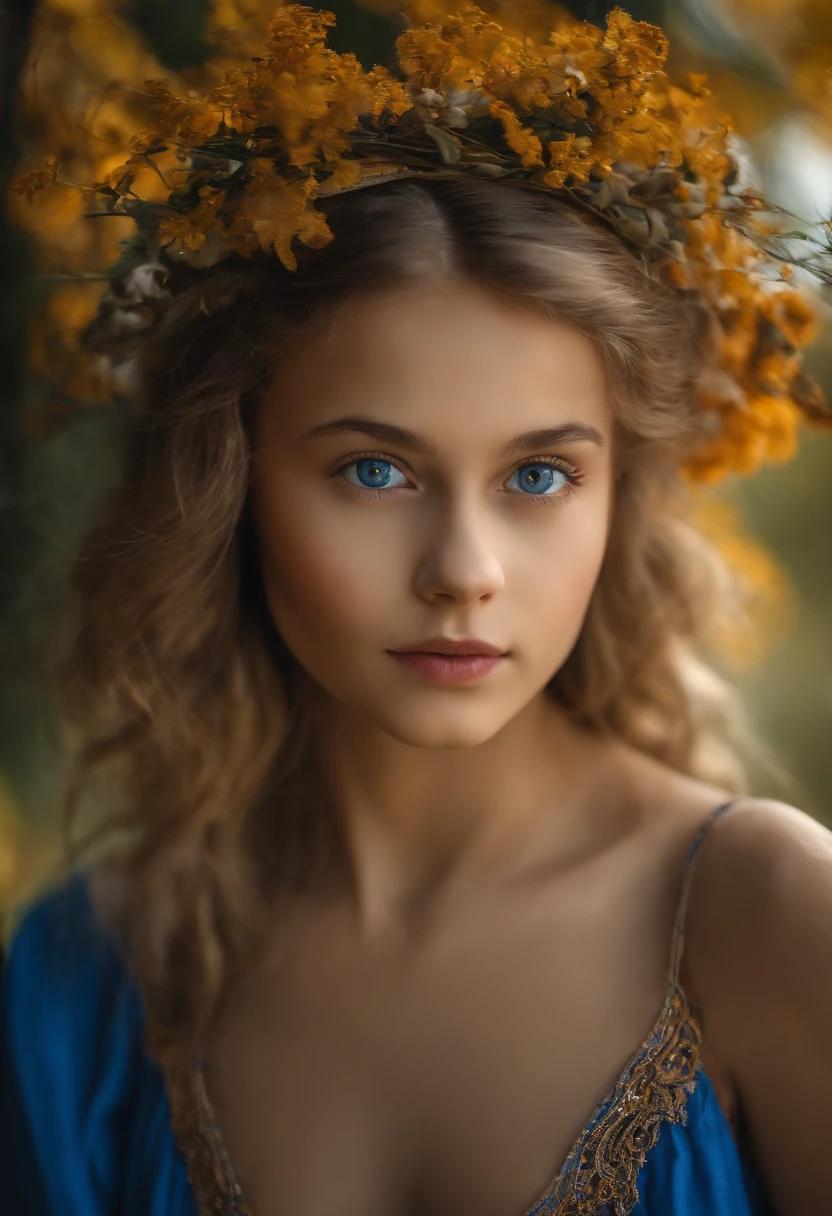 Petite fille de 16 ans russe avec des yeux bleus, large but very thin, nue dans un lit
