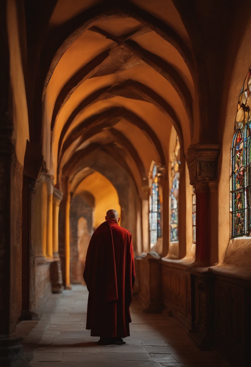 Monk, KLoster, fotorealistisch, Farbstil in 4K