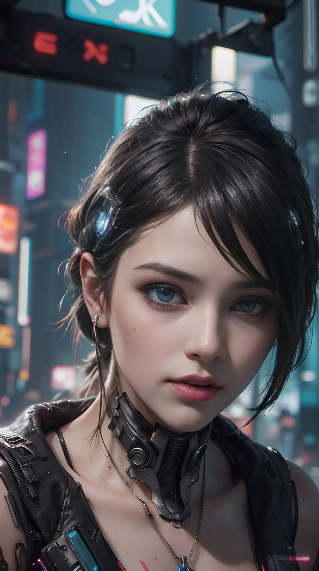 cyber punk Girl,(top-quality、8K、32K、masterpiece、nffsw:1.3)、(The ultra -The high-definition)、(Photorealsitic:1.4)、Raw photography、The upper part of the body,Charming perfect figure,actionpose:1.2,Detailed cyberpunk fashion、World of Cyberpunk,depth of fields,blurry backround,、