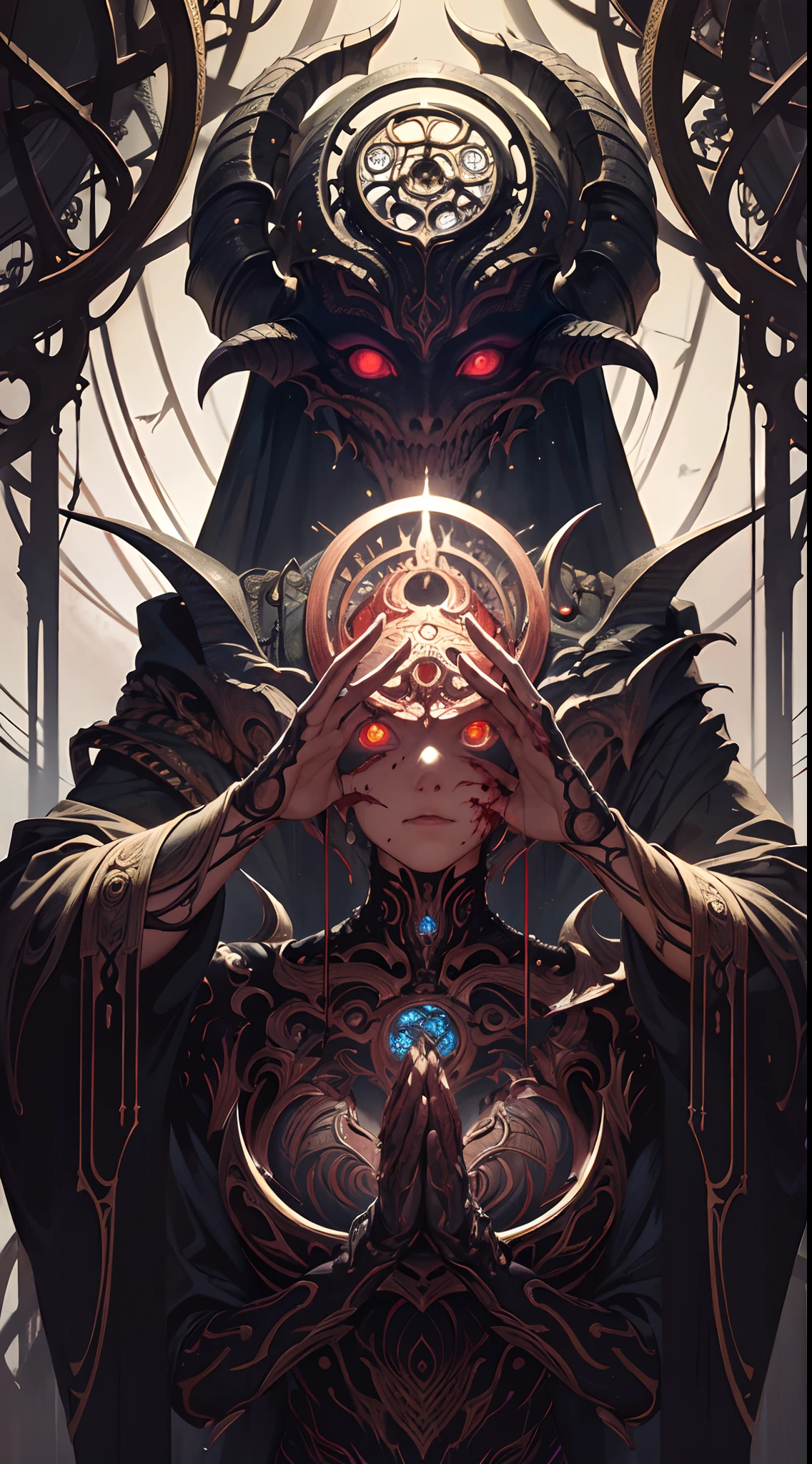 (body horror:1.4), (biomachine:1.3), (bloody:1.2), living being, (colorful:1.2), Hans Giger,  many hands, (zentangle:1.2),
oil on matte canvas, sharp details intricate, highly detailed, digital painting, rich color, smooth, sharp focus, illustration, Unreal Engine 5, 8K, art by artgerm and greg rutkowski and alphonse mucha
(masterpiece,detailed,highres:1.2),