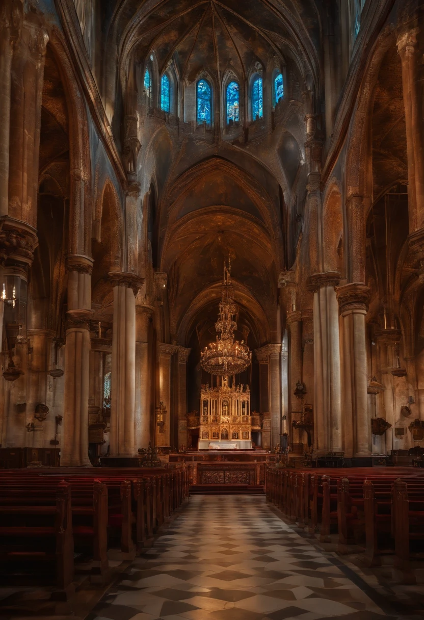 Kirche, Pfarrer, fotorealistisch, Farbstil in 4K, hell
