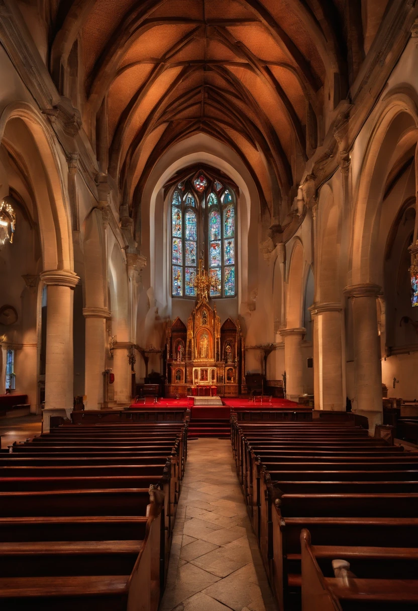 Kirche, Pfarrer, fotorealistisch, Farbstil in 4K, hell