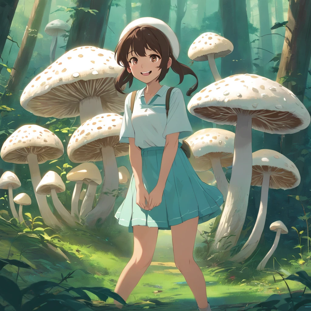 Creepy all-white mushrooms,Has humanoid features, No facial details,Except for a big creepy smile, long-arms, very very very tall