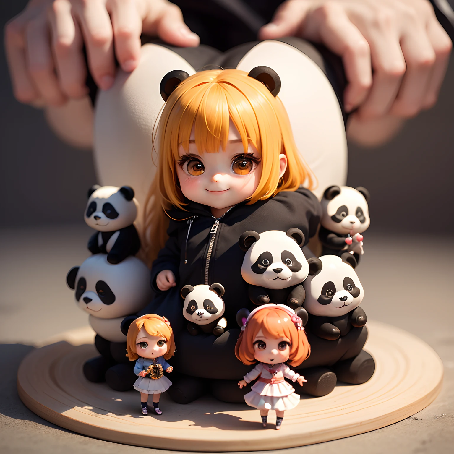 ​masterpiece、top-quality、ultra-detailliert、(Chibi Chara's Daughter:1.2)、Panda Face Shitachibi Character、Horror Lollipop、squash、Standing、a smile