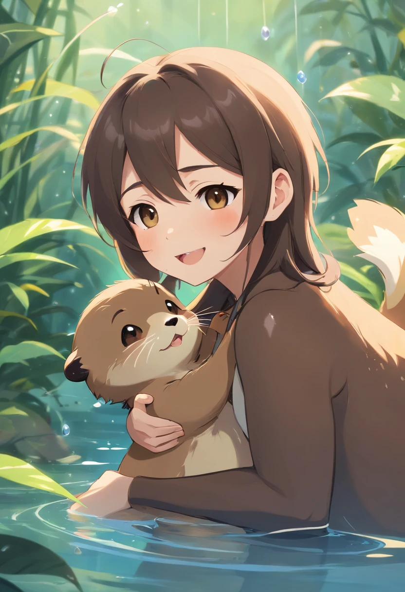 Furry little otter, Perfect for cozy hugs. Its fur is soft and light brown, the presence of white spots resembling raindrops,. His eyes are large and expressive, Bright brown that radiates curiosity and joy. Tito's ears are medium in size、Stand up straight when excited. His nose is black and wet, And his tongue always seems to be lovingly ready to lick. Their legs are small and agile, Perfect for running and playing. Tito has a short tail, Shake enthusiastically when he is happy, Looks like a little flag of joy.