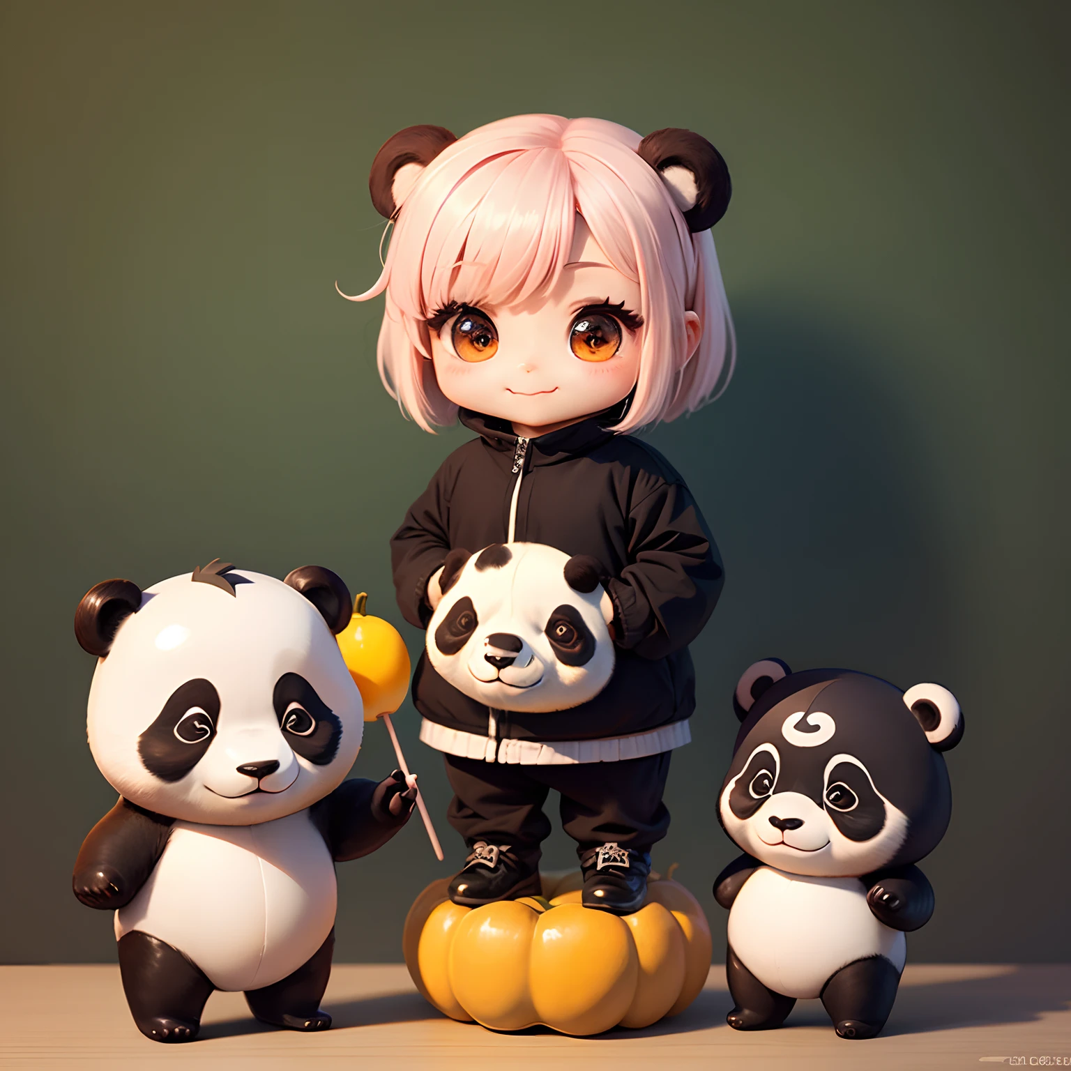 masterpiece、top-quality、ultra-detailliert、(Chibi Chara a panda:1.2)、Chibi character with panda face、Horror Lollipop、squash、Standing、A smile