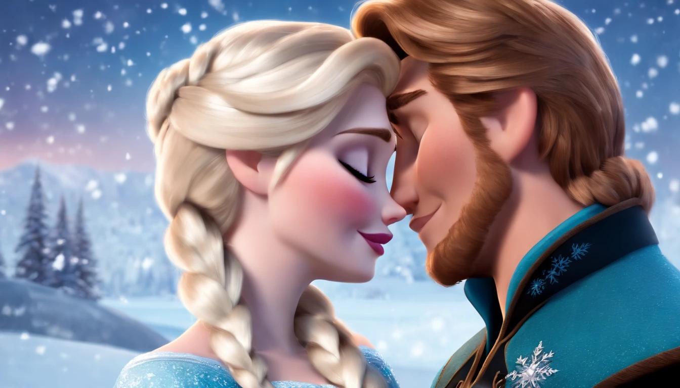Elsa and Hans from the Disney movie frozen kissing, nsfw