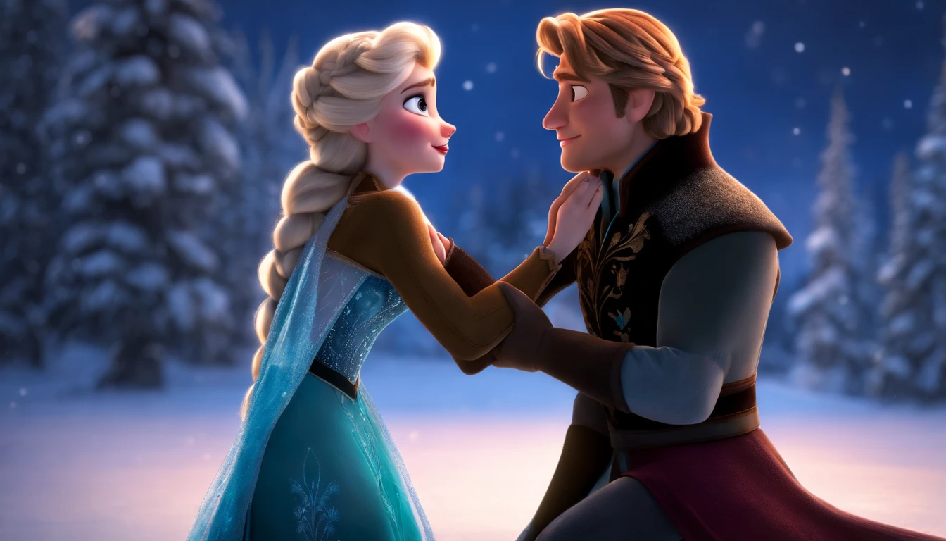 Elsa and Hans from the Disney movie frozen kissing, nsfw
