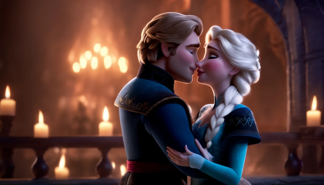 Elsa and Hans from the Disney movie frozen kissing, nsfw