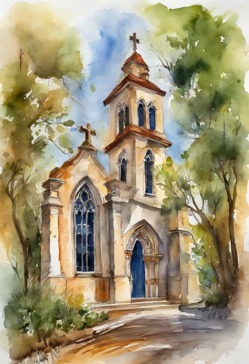 imagine uma pessoa fazedo o sinal da cruz, With close-up on your hands, Being in front of a chapel of Gothic architecture, com luz sobre a pessoa, sem mostrar o rosto.