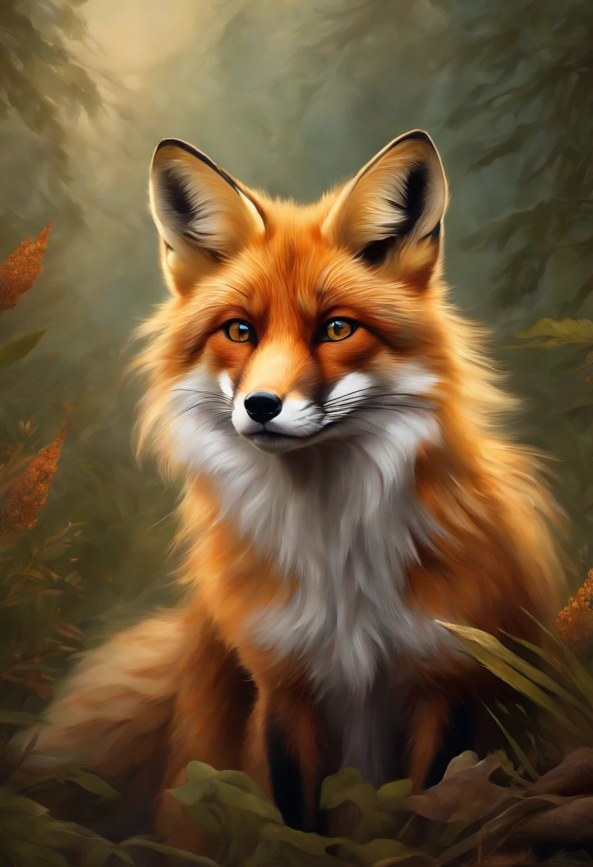"(best quality,ultra-detailed,realistic:1.37),beautiful female fox with long fur and expressive eyes,graceful and confident pose,sharp focus on her delicate paws,rich and vibrant color palette,soft and warm lighting,medium:oil painting,featuring surrealistic elements,showcasing the intricate details of her feet and toes,adjustable claws and fluffy fur,with a hint of playful expression in her eyes,blending fantasy and reality,portraits,fluffy tail swaying in the wind,intense yet mysterious atmosphere"
