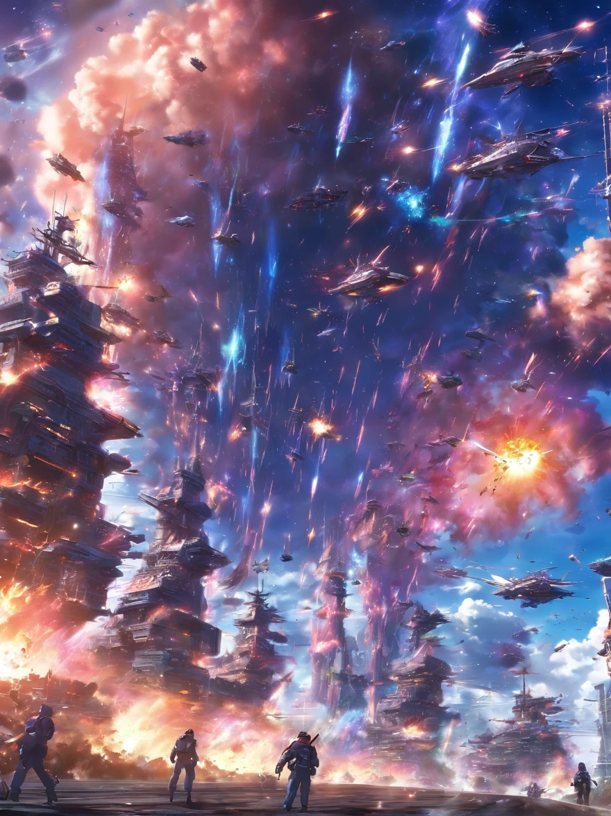 Lossless HD、4K、Excellent image quality、Space battleships attack Earth,City destruction scene