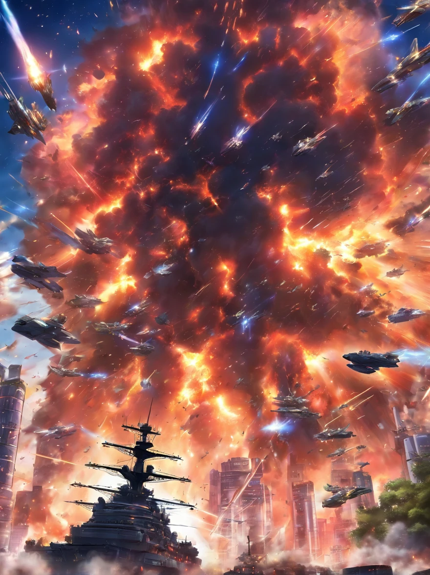 Lossless HD、4K、Excellent image quality、Space battleships attack Earth,City destruction scene