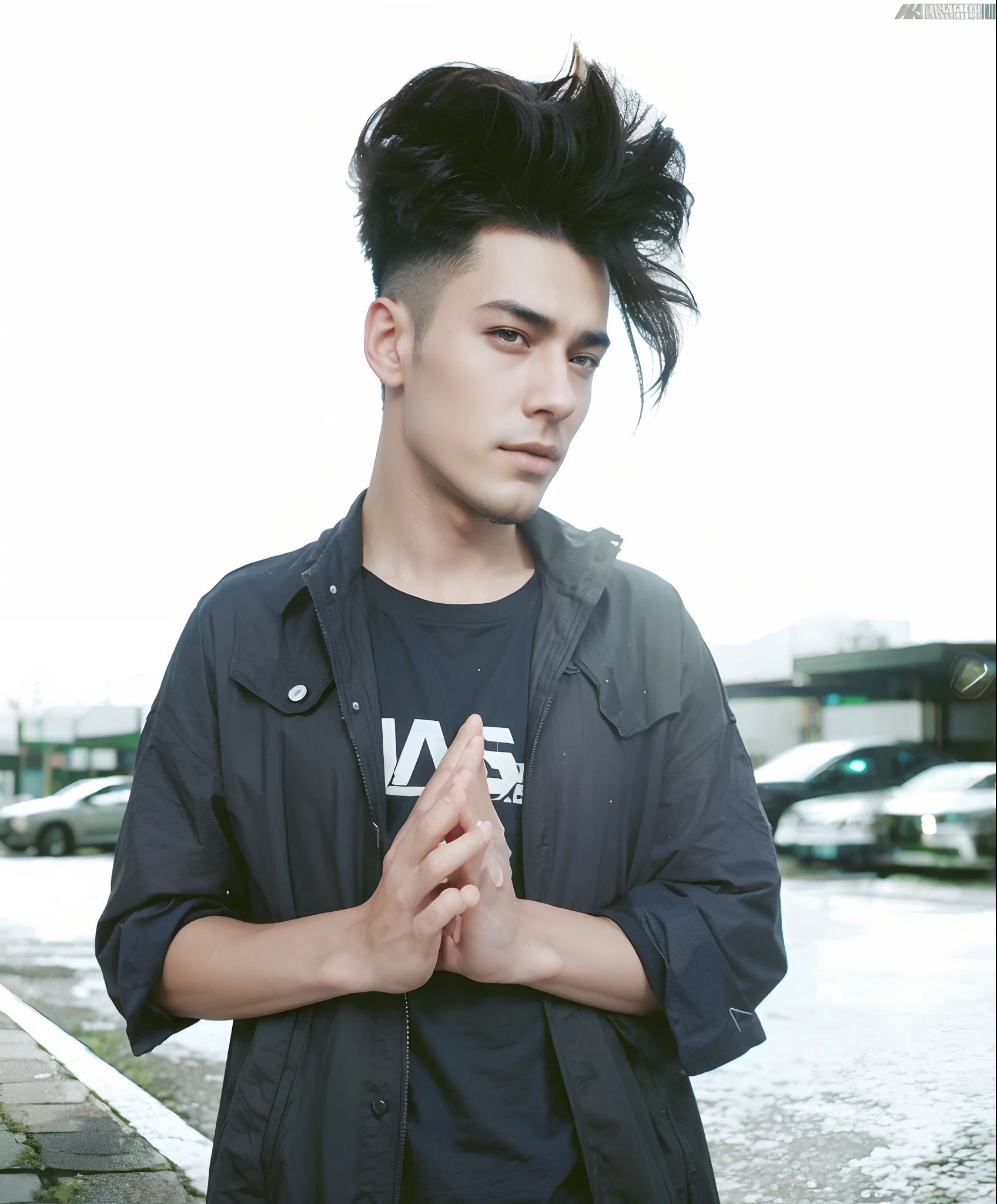 background change cyberpunk handsome realistic face with anime